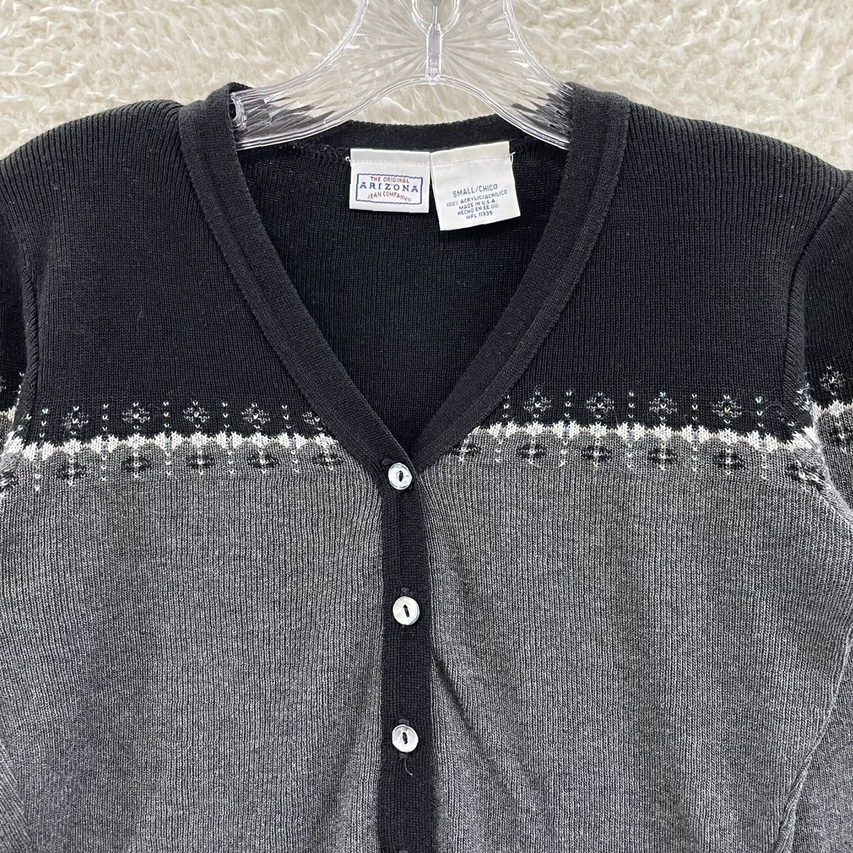 Vintage VINTAGE 90s Y2K Cardigan Sweater Top Small Black Grey Fair Isle Icelandic Nordic Arizona Jeans Women Small Cardigan Clothing Womens Size S / US 4 / IT 40 - 3 Thumbnail