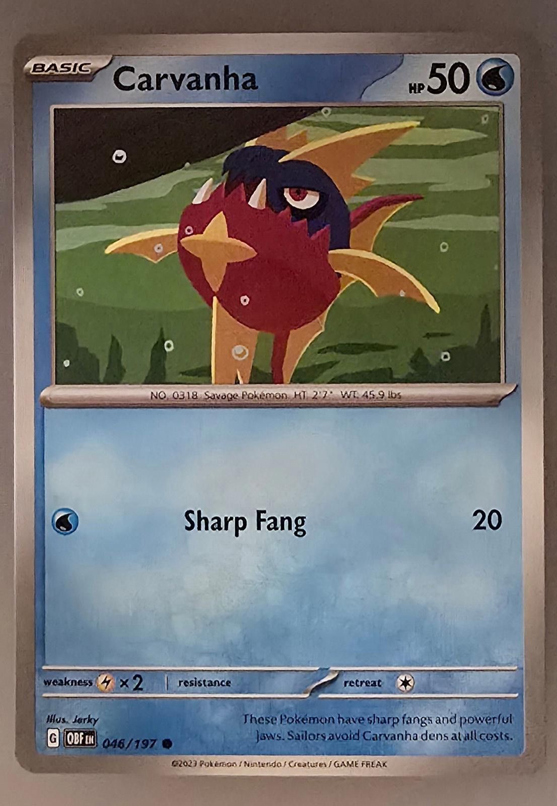 Pokemon Carvanha Pokémon card Scarlet & Violet: Obsidian Flames set Size ONE SIZE - 1 Thumbnail