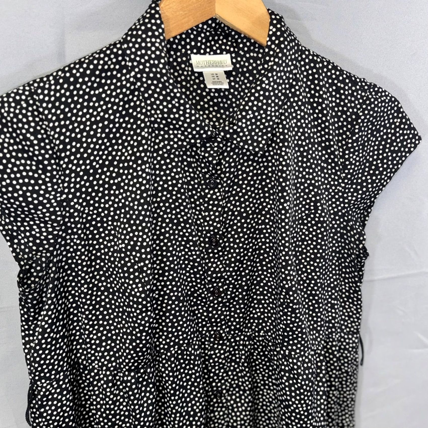 Vintage VINTAGE Motherhood Maternity Dress Womens Medium Black White Polka Dot Button Front Shirt Dress Cap Sleeve Knee Length Size M / US 6-8 / IT 42-44 - 3 Thumbnail