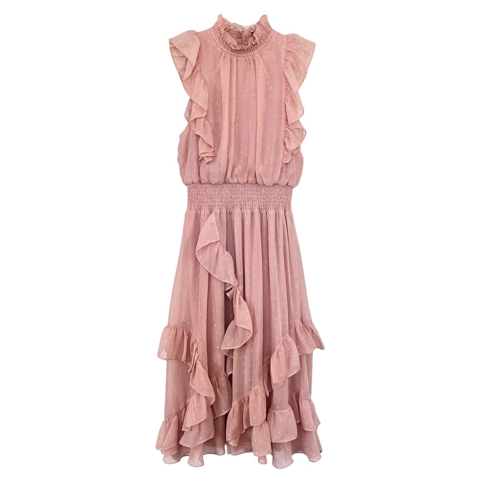 Other Avec Les Filles Pink Ruffled Smocked Sleeveless Maxi Dress Size S / US 4 / IT 40 - 2 Thumbnail