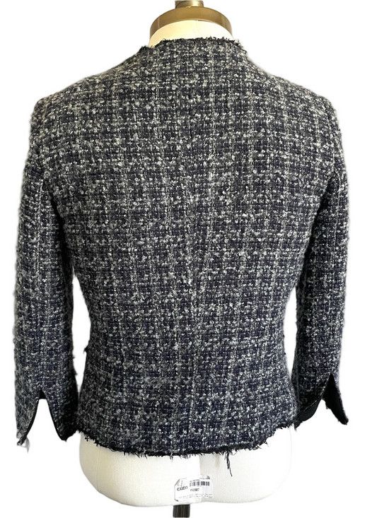 Vintage Navy Blue Gray Tweed Cropped Wool Blend Lady Blazer 🇨🇦 Size S / US 4 / IT 40 - 12 Thumbnail