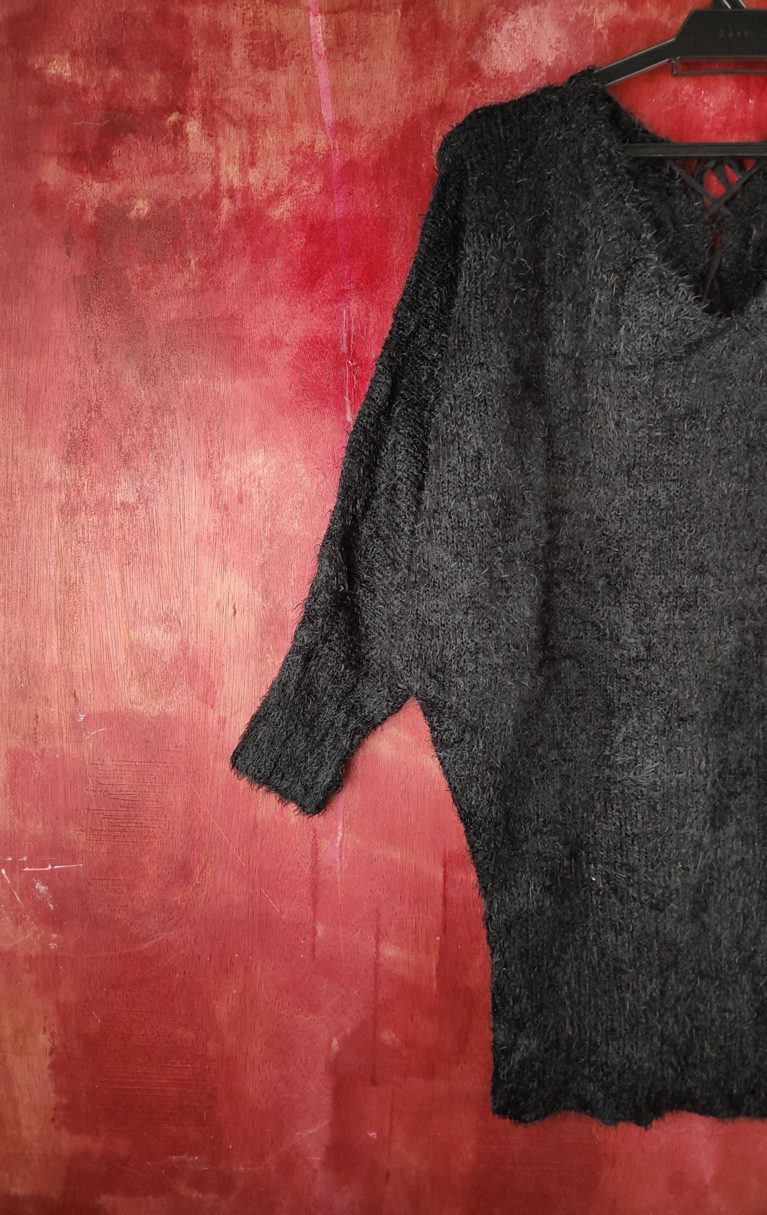 Homespun Knitwear Dialle&Laisenn Black Shag Shaggy Fur Mohair Knitwear #S2193 Size L / US 10 / IT 46 - 3 Thumbnail