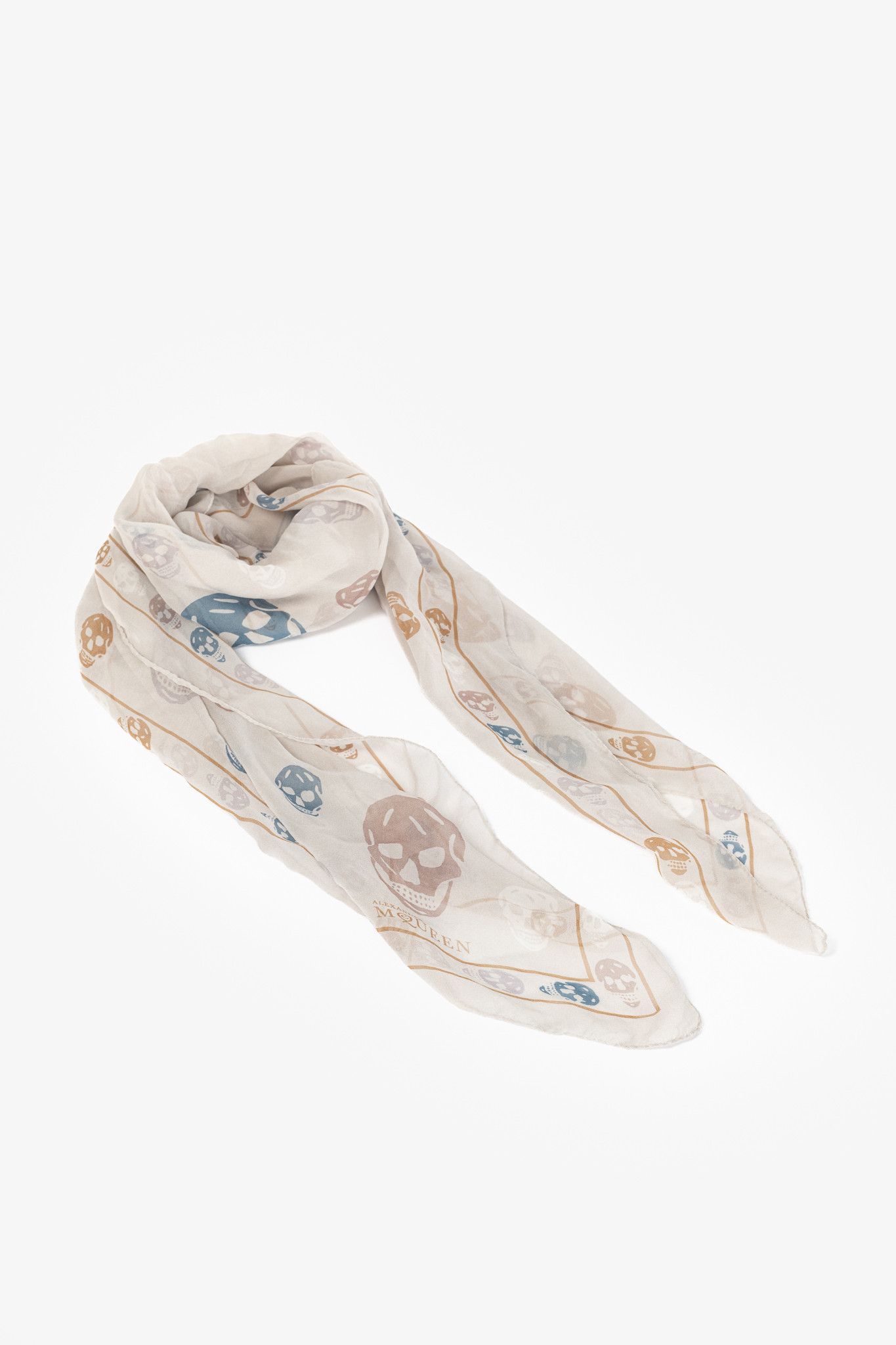 Alexander McQueen Alexander McQueen Off-White Multicolour-Skull Silk Scarf Size ONE SIZE - 1 Thumbnail