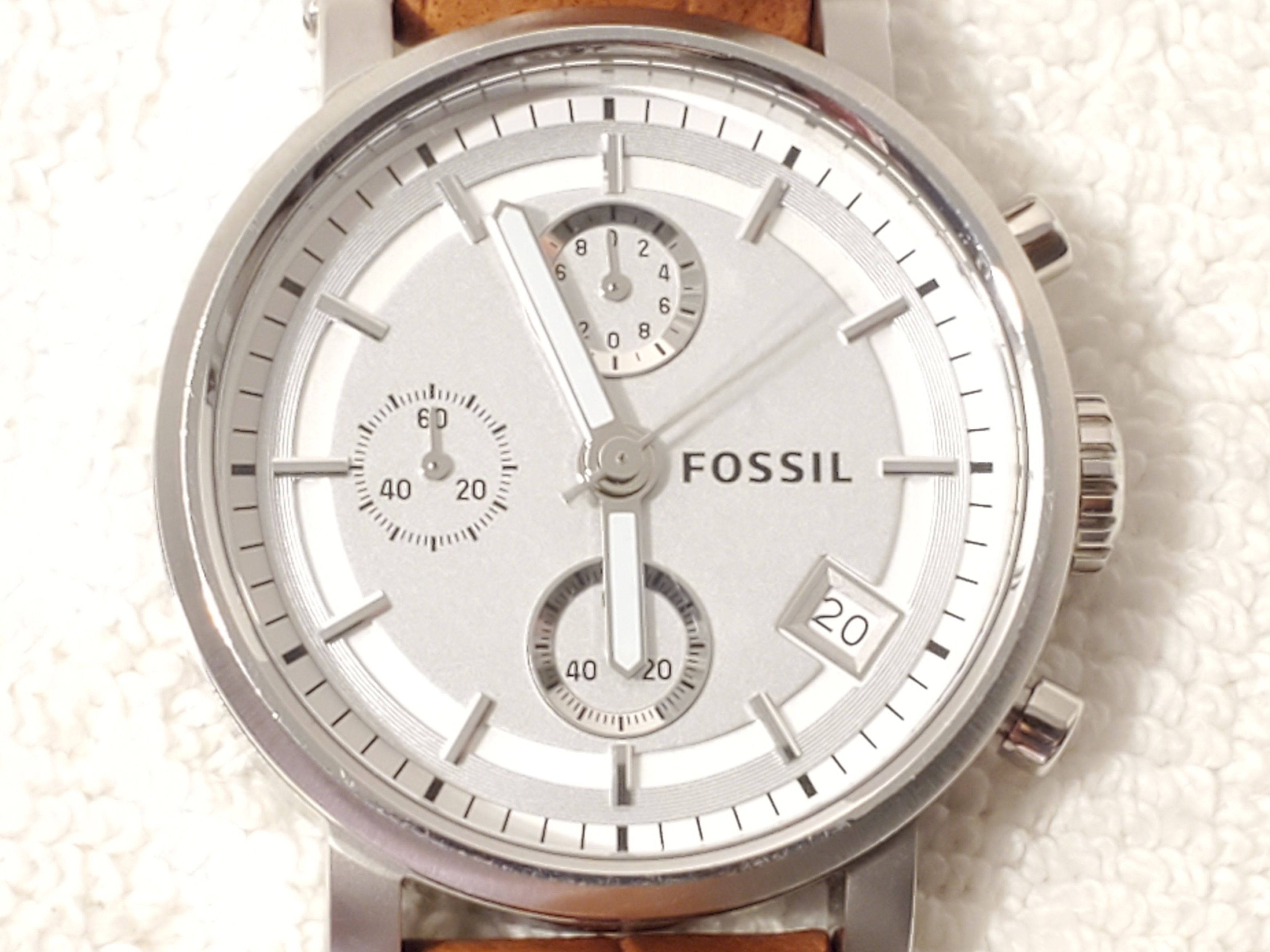 Fossil Vintage Fossil Women's Date Watch Brown Leather Band Size ONE SIZE - 1 Thumbnail