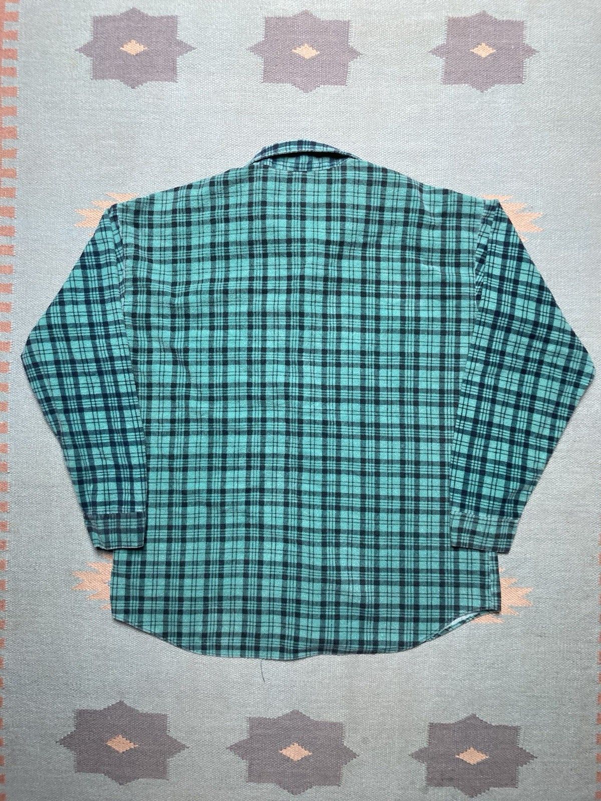 Vintage Vtg 80s flannel shirt brushed cotton turquoise teal plaid XL Size US XL / EU 56 / 4 - 7 Thumbnail