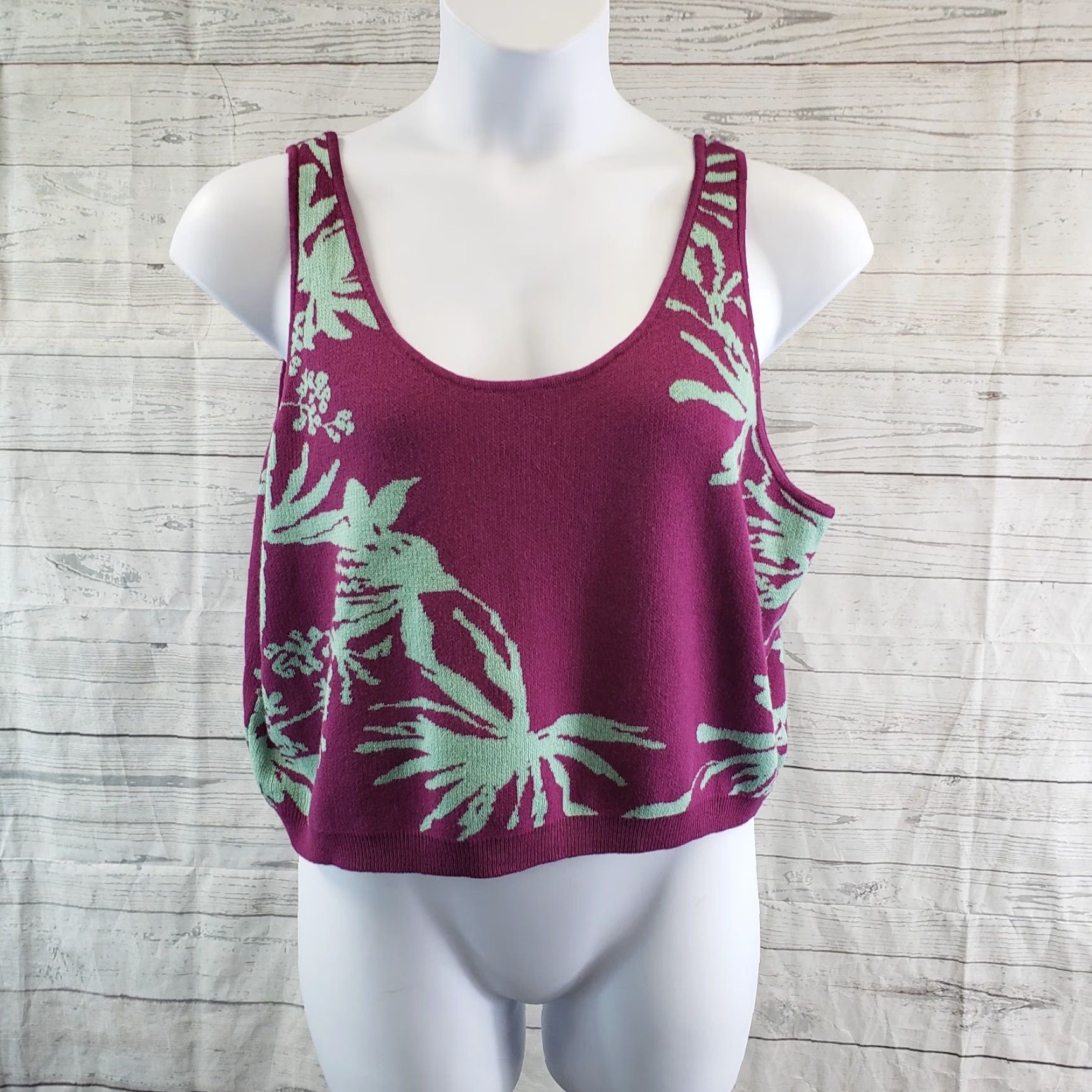 Vintage Future Collective Womens Crop Tank Top Sz 2X Purple Blue Palm Print Scoop Neck Tank Sleeveless Shirt Womens Size XXL / US 16-18 / IT 52-54 - 2 Thumbnail