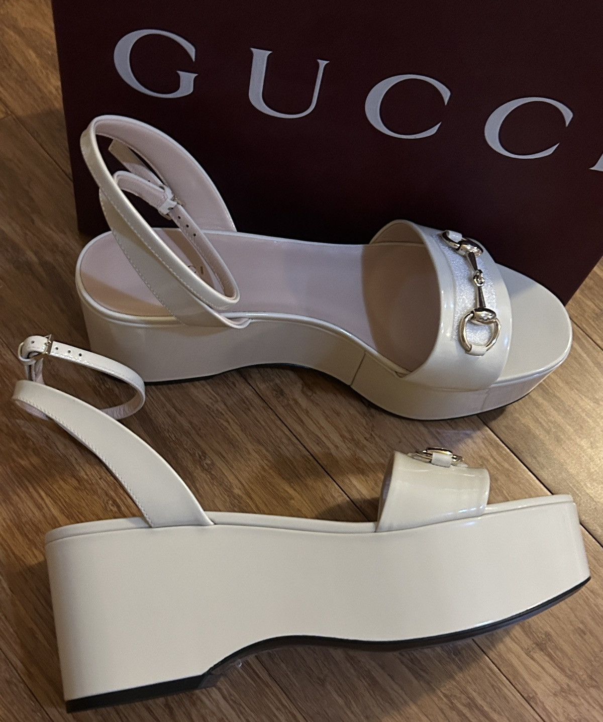 Gucci Gucci Horsebit Leather One Strap Sandals 7.5cm Ivory Size US 10 / IT 40 - 6 Thumbnail