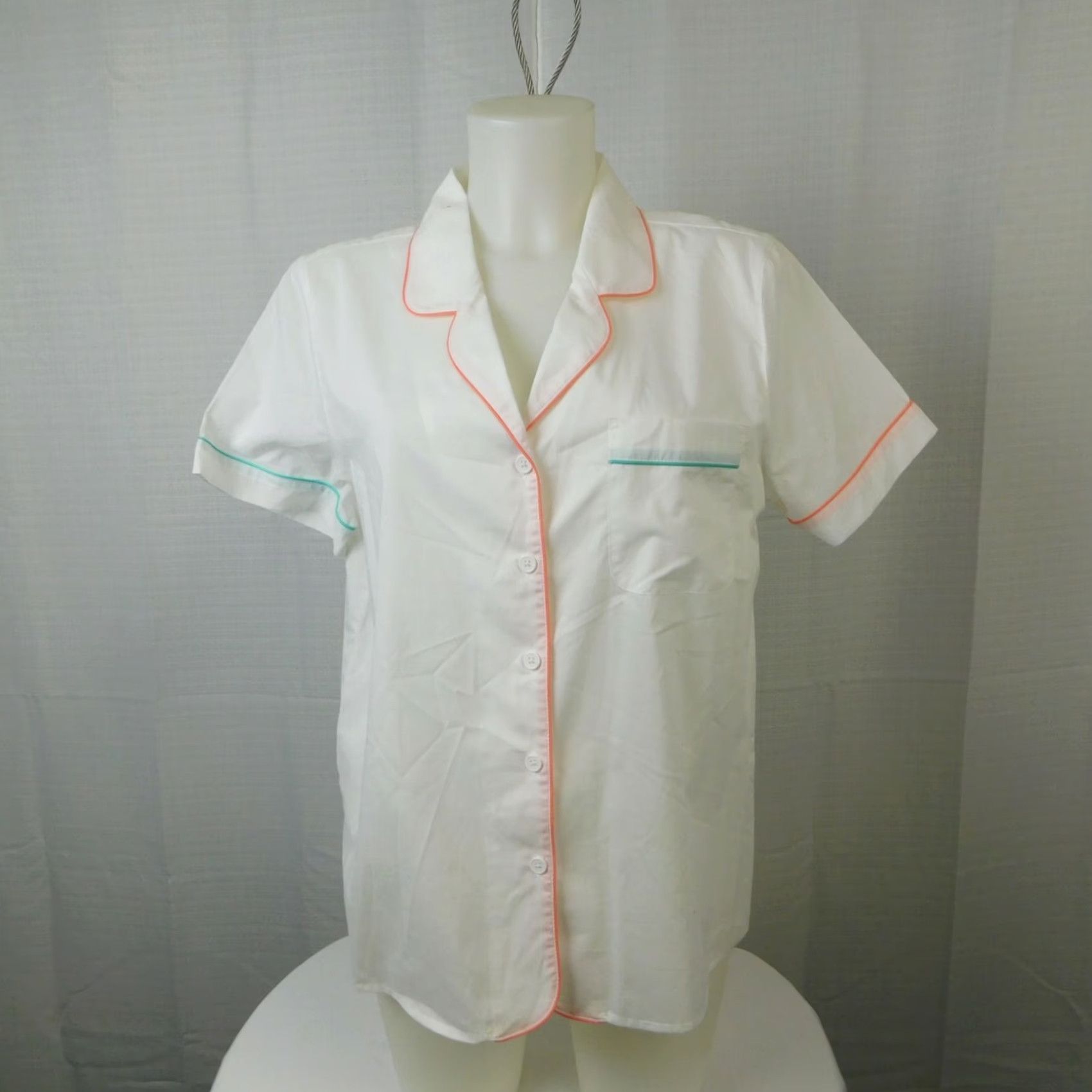 Charter Club Charter Club Notch Collar Woven Cotton Pajama Top White Medium Womens Pajama Top 100% Cotton Button Down Sleepwear Top Size M / US 6-8 / IT 42-44 - 2 Thumbnail
