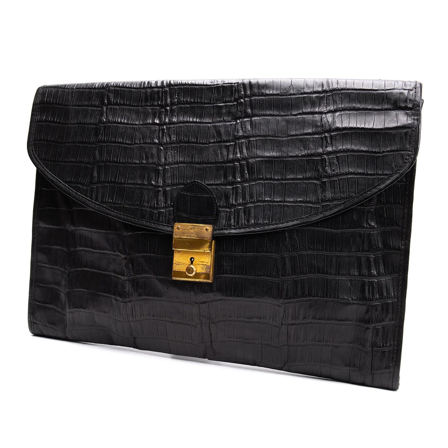 Armani Crocodile Embossed Leather Clutch Bag in Black Size ONE SIZE - 1 Thumbnail