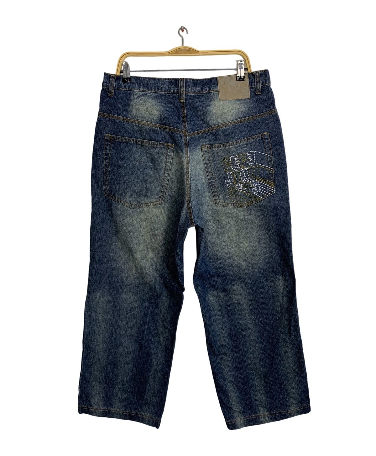 Pepe Art Indigo Embroidery Stitching Baggy Straight Cut