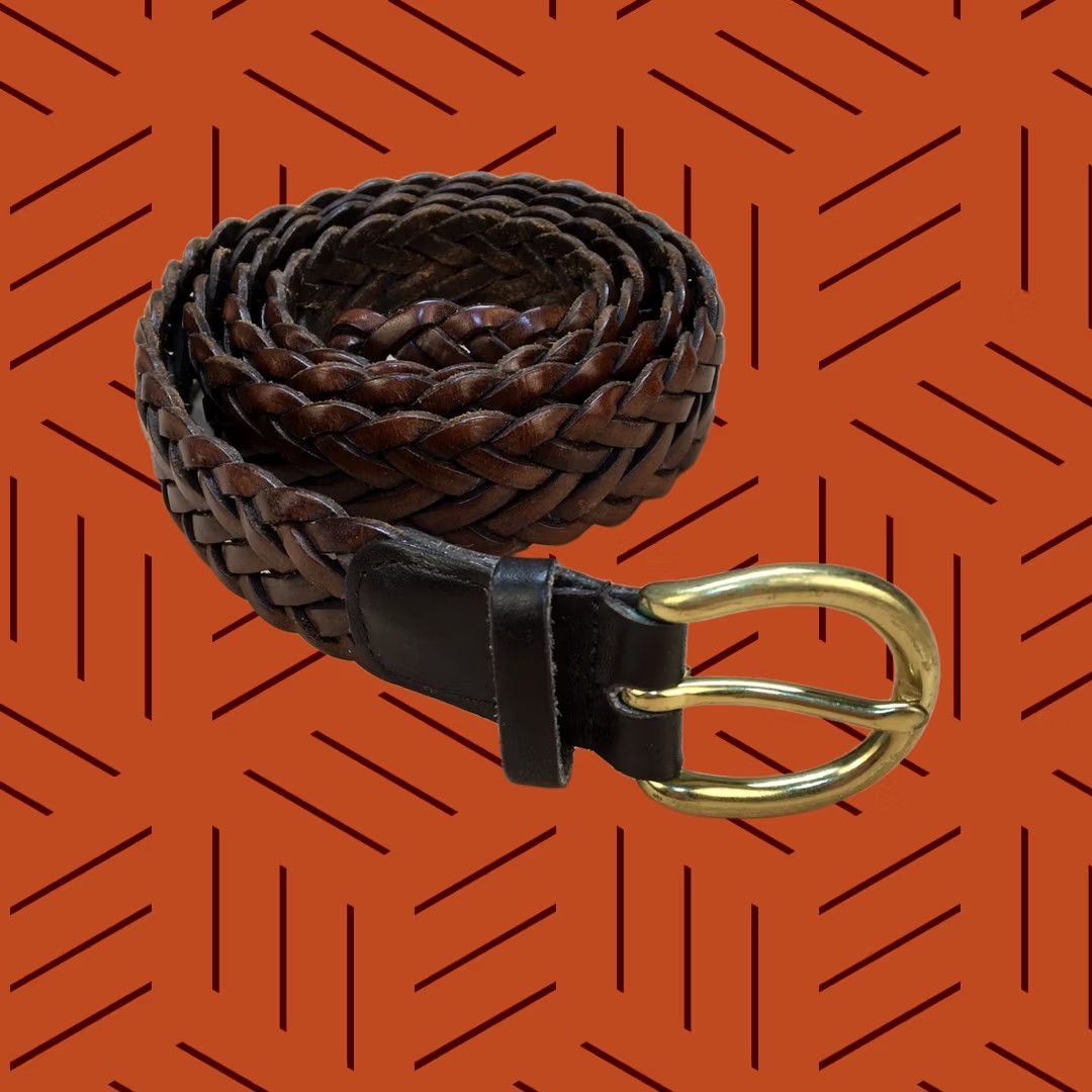 Coach Braided/Woven Belt Mens 42 Brown Leather Brass Buckle Dress Belt Shoes?
