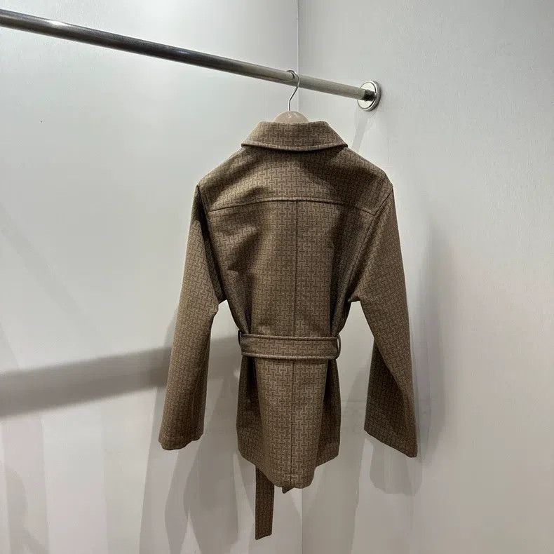 Hermes Hermes 24 Early Spring Dark Patterned H Belted Short Coat Size XXS / US 00 / IT 34 - 2 Thumbnail