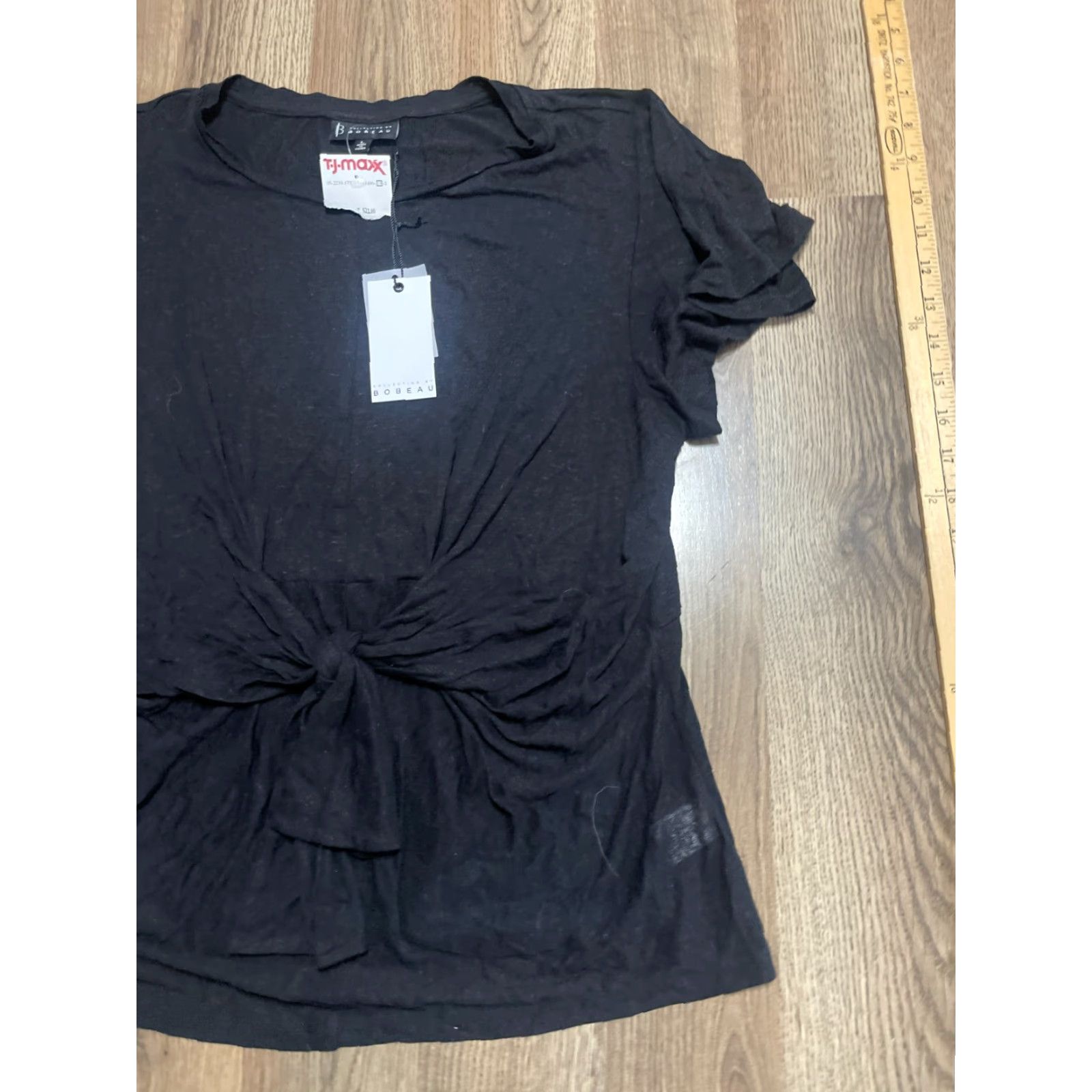 Vintage Bobeau Shirt Womens Large Black Tie on Front Short Sleeve NWT Size L / US 10 / IT 46 - 4 Thumbnail