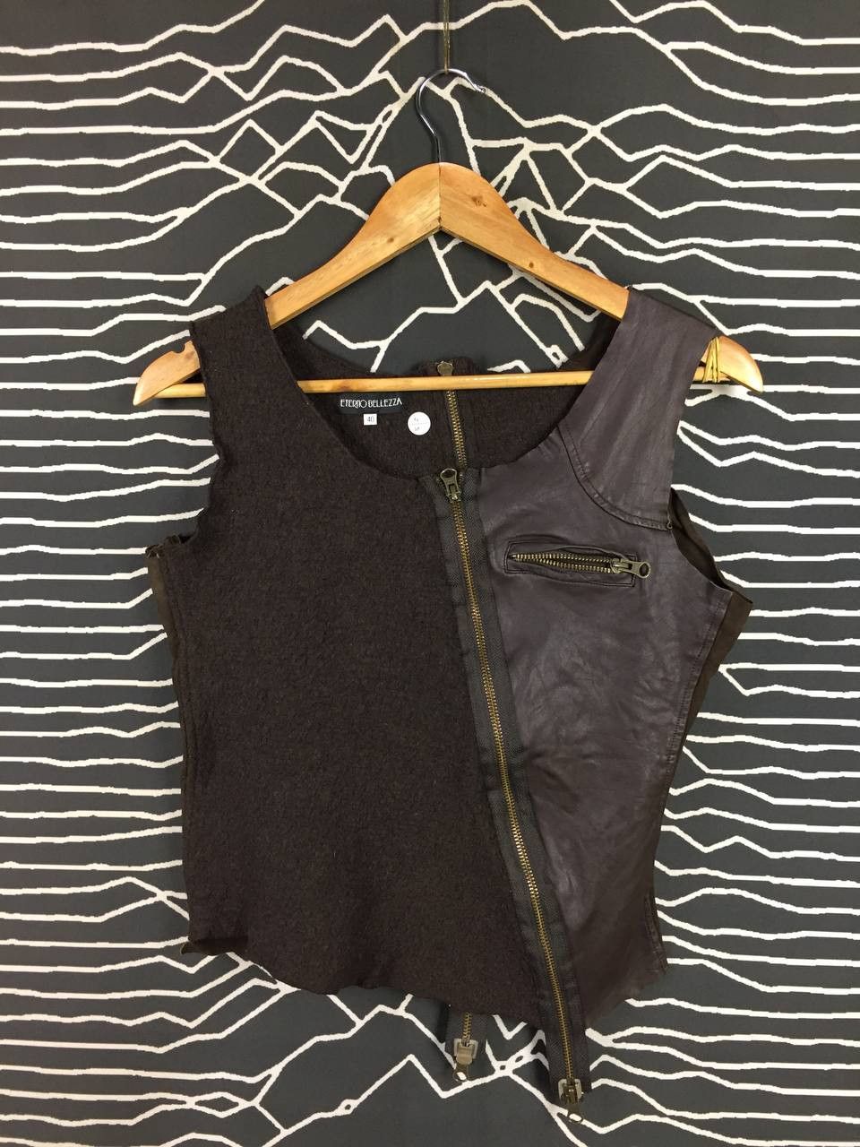 Vintage Eterno Bellezza Asymmetrical Wool Leather Zip Vest Top Size S / US 4 / IT 40 - 1 Thumbnail