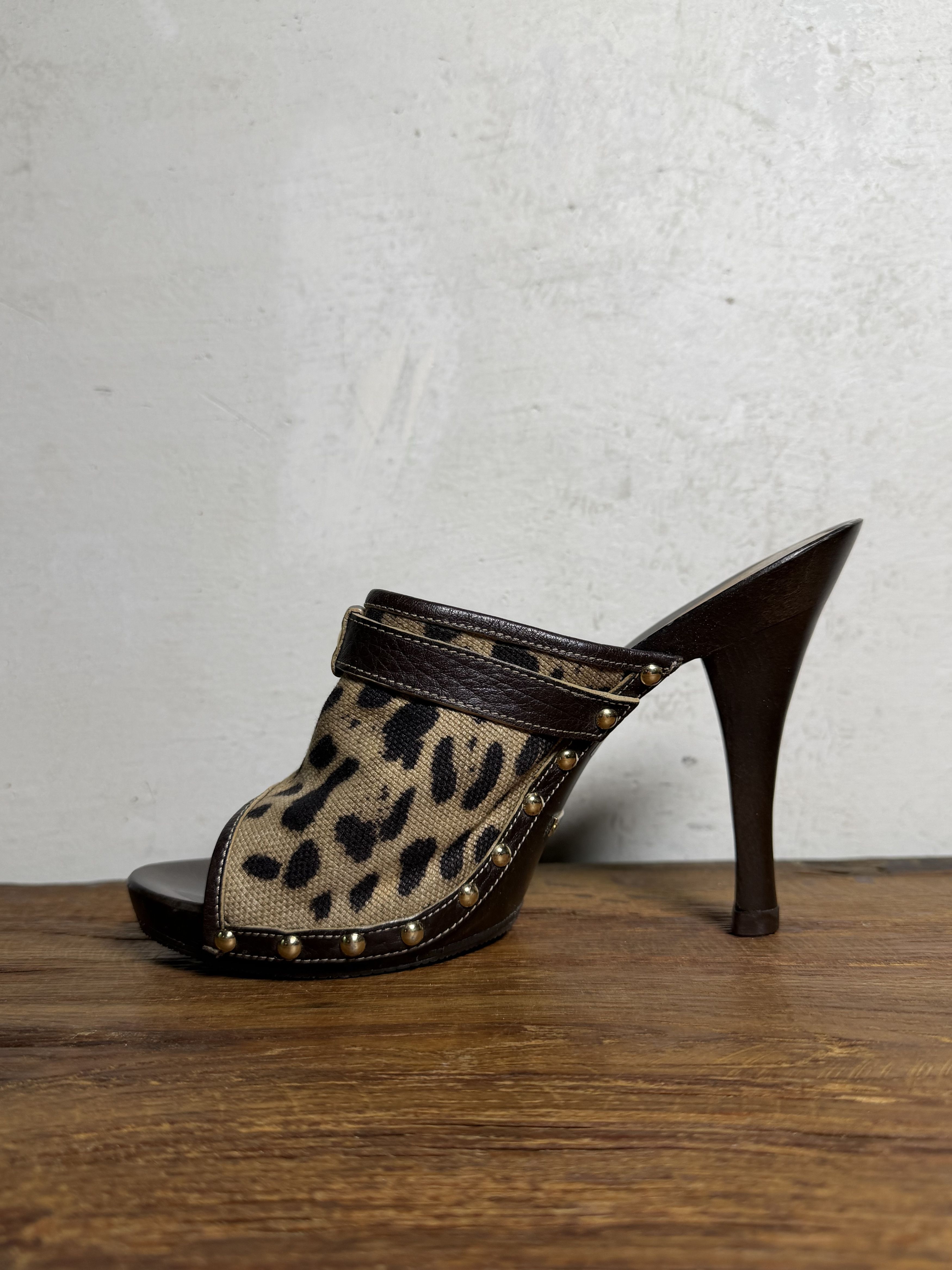 Dolce & Gabbana DOLCE & GABBANA Brown & Beige Canvas Leather Clog Sandals Size US 9 / IT 39 - 4 Thumbnail