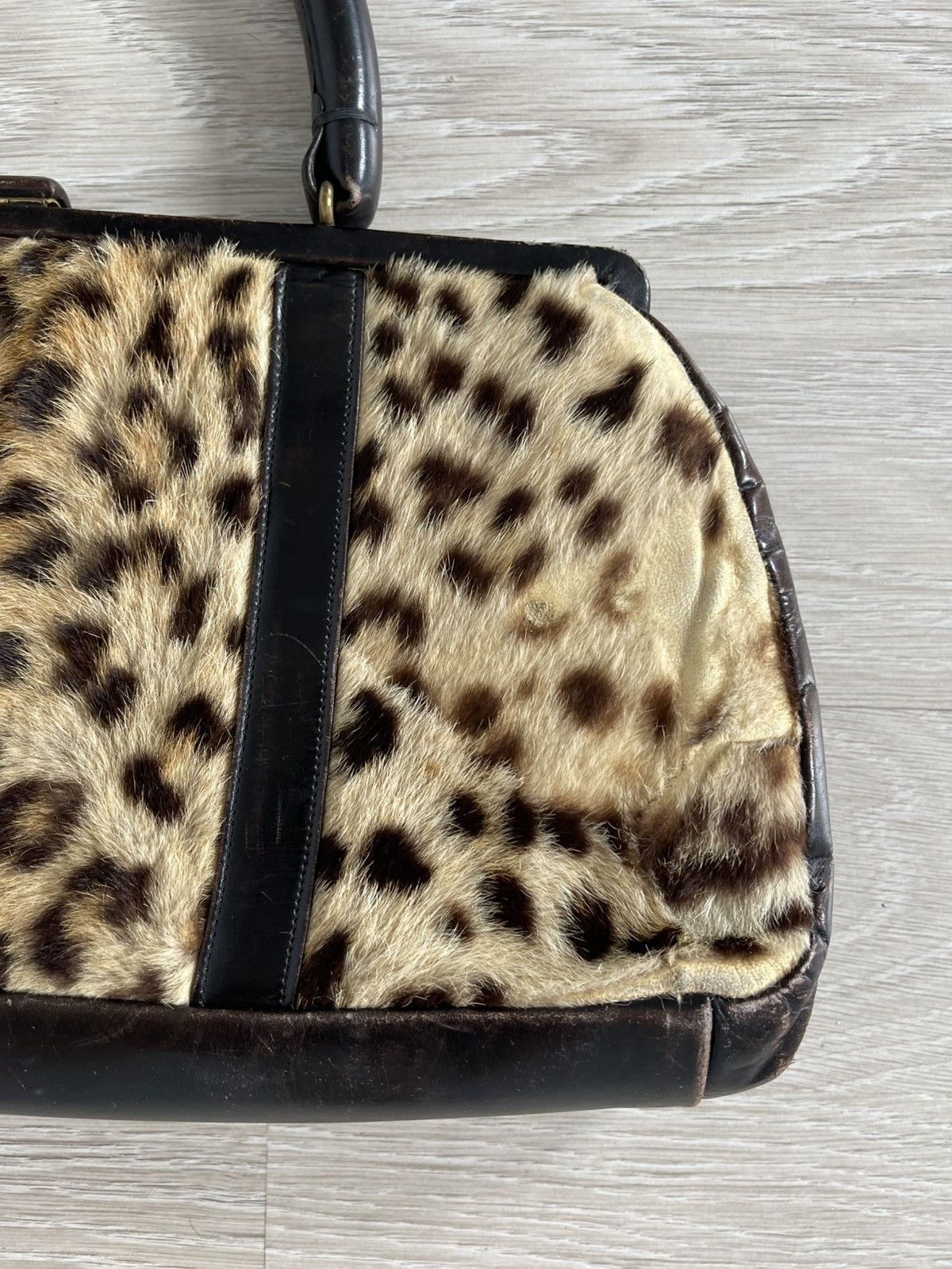 Vintage 40s/50s Leopard Print Fur & Leather Vintage Doctor Bag Purse Size ONE SIZE - 14 Thumbnail