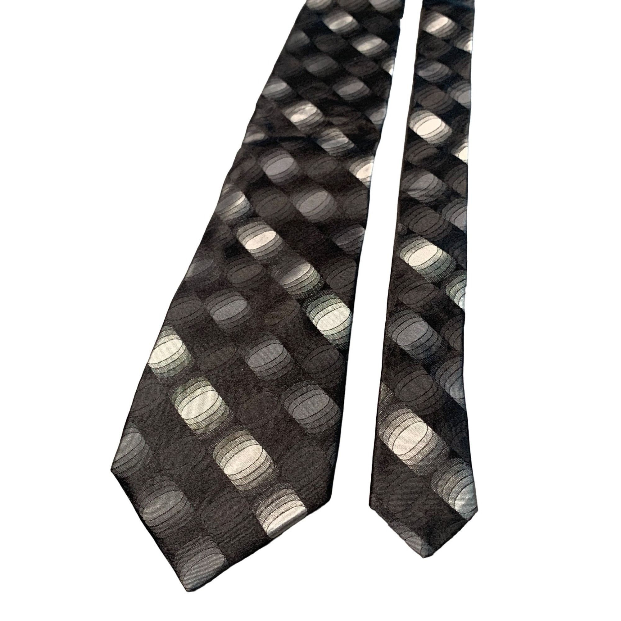 Murano Murano Extra Long Tie Silk Black Gray Circle Pattern Made in Size ONE SIZE - 1 Thumbnail
