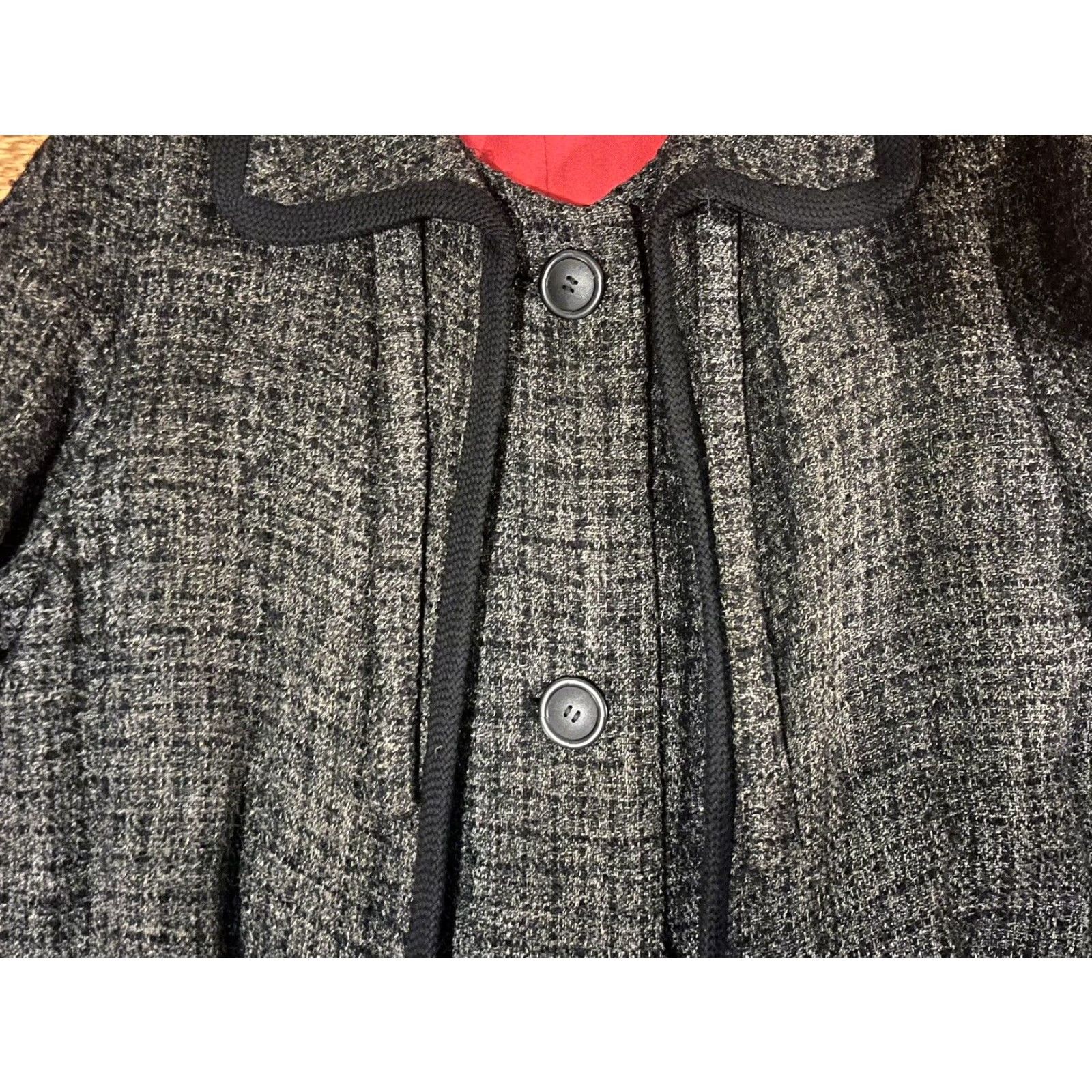 Vintage VINTAGE Maggy Rouff Coat Swing - Women’s Medium Grey Check Wool Blend 1960s 41" Shoulder to Hem Mens? Size M / US 6-8 / IT 42-44 - 4 Thumbnail