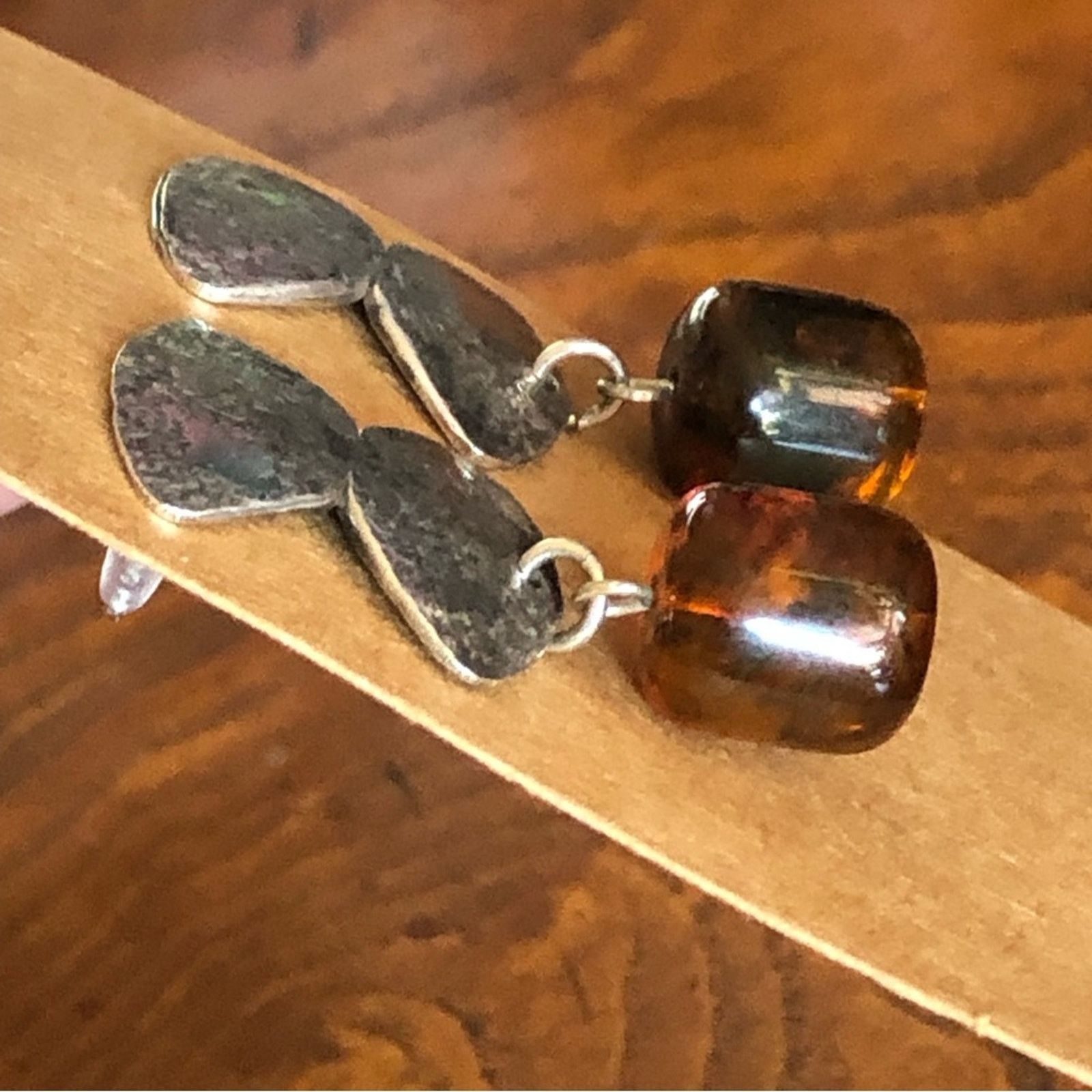 Vintage Marjorie Baer modernist textured sterling amber earring Size ONE SIZE - 8 Thumbnail
