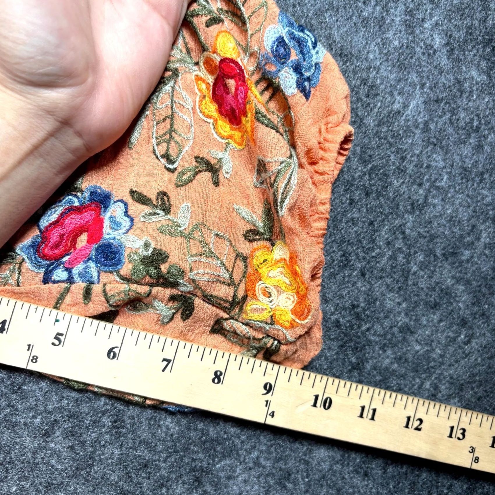 Vintage NYCC Cropped Top Women's 1X Orange Rayon Embroidered Peasant Balloon Sleeve Size XL / US 12-14 / IT 48-50 - 4 Thumbnail