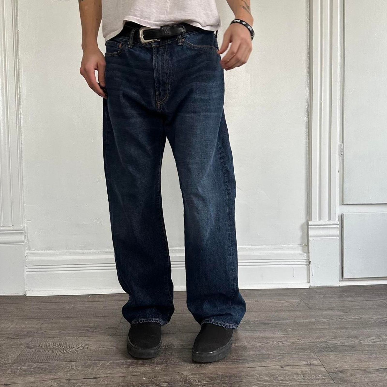 Gap Vintage Y2K Gap Dark Blue Baggy Relaxed Straight Boot Denim Size US 33 - 2 Thumbnail