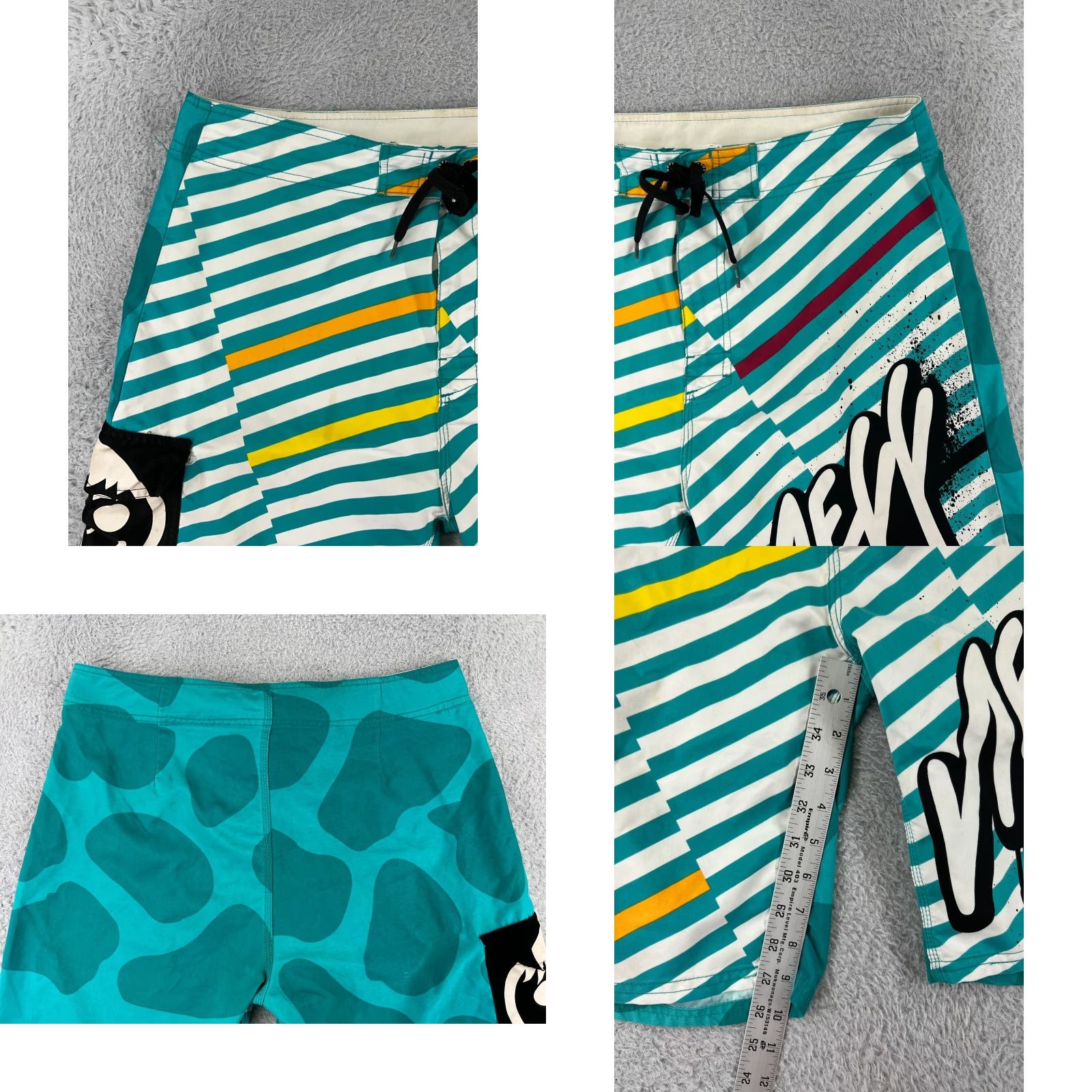 Vintage NEFF Swim Trunks Men 34 Teal Board Shorts Polyester Bathing Suit Surf Retro Look Green Pockets Drawstring Breathable 100% Polyester Mens Bottom Size US 34 / EU 50 - 8 Thumbnail
