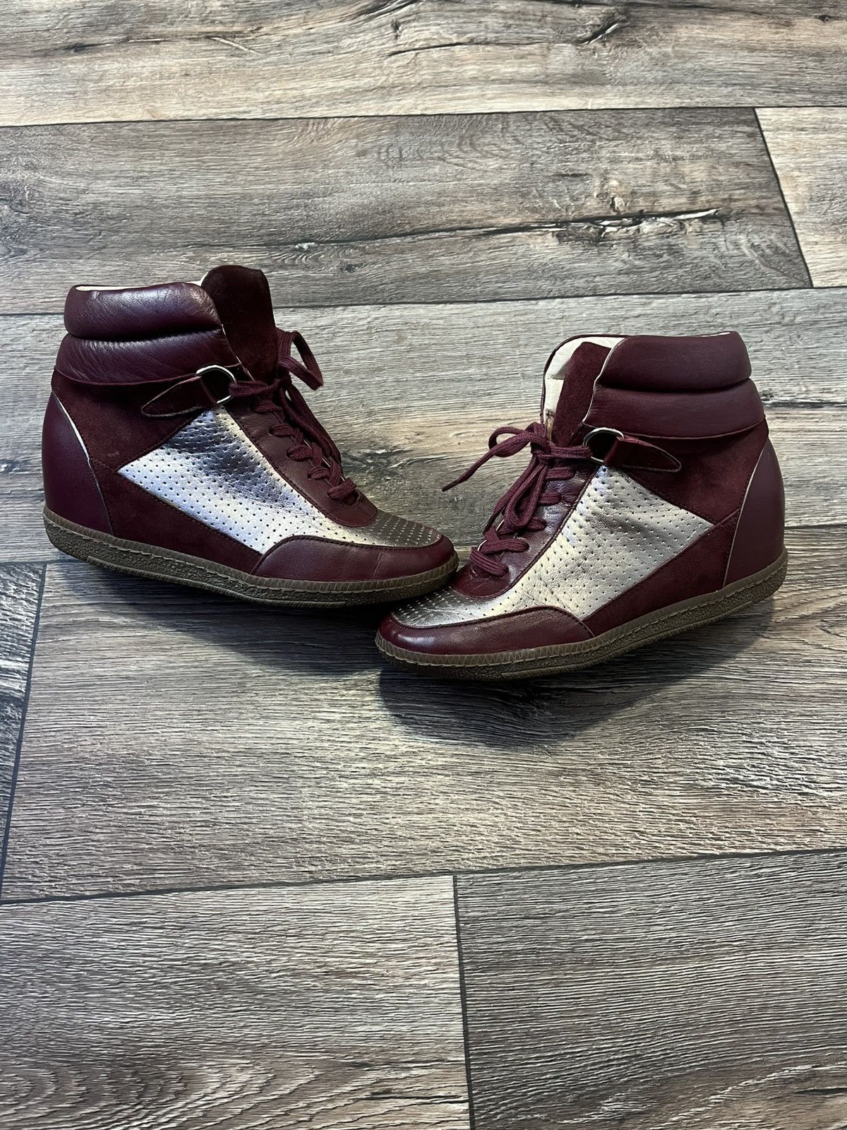 Sandro Sandro Leather Burgundy High Top Bobby Sneakers Marant Style Size US 7.5 / IT 37.5 - 2 Thumbnail
