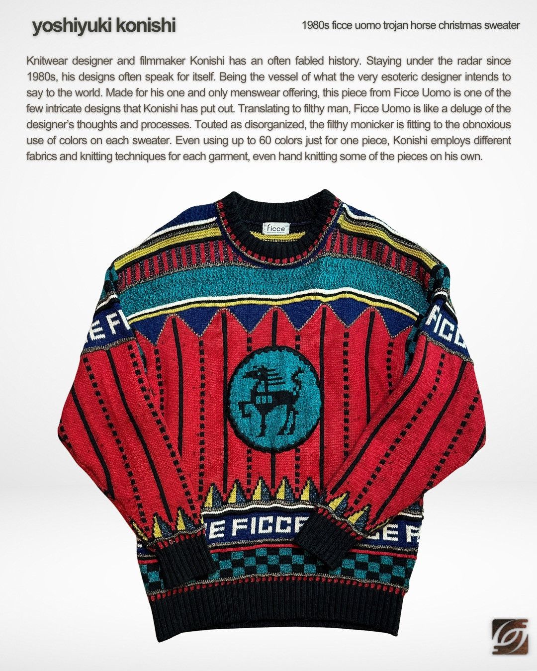 Yoshiyuki Konishi Ficce Uomo 1980s Multicolor Trojan Horse Christmas Sweater Size US L / EU 52-54 / 3 - 2 Thumbnail