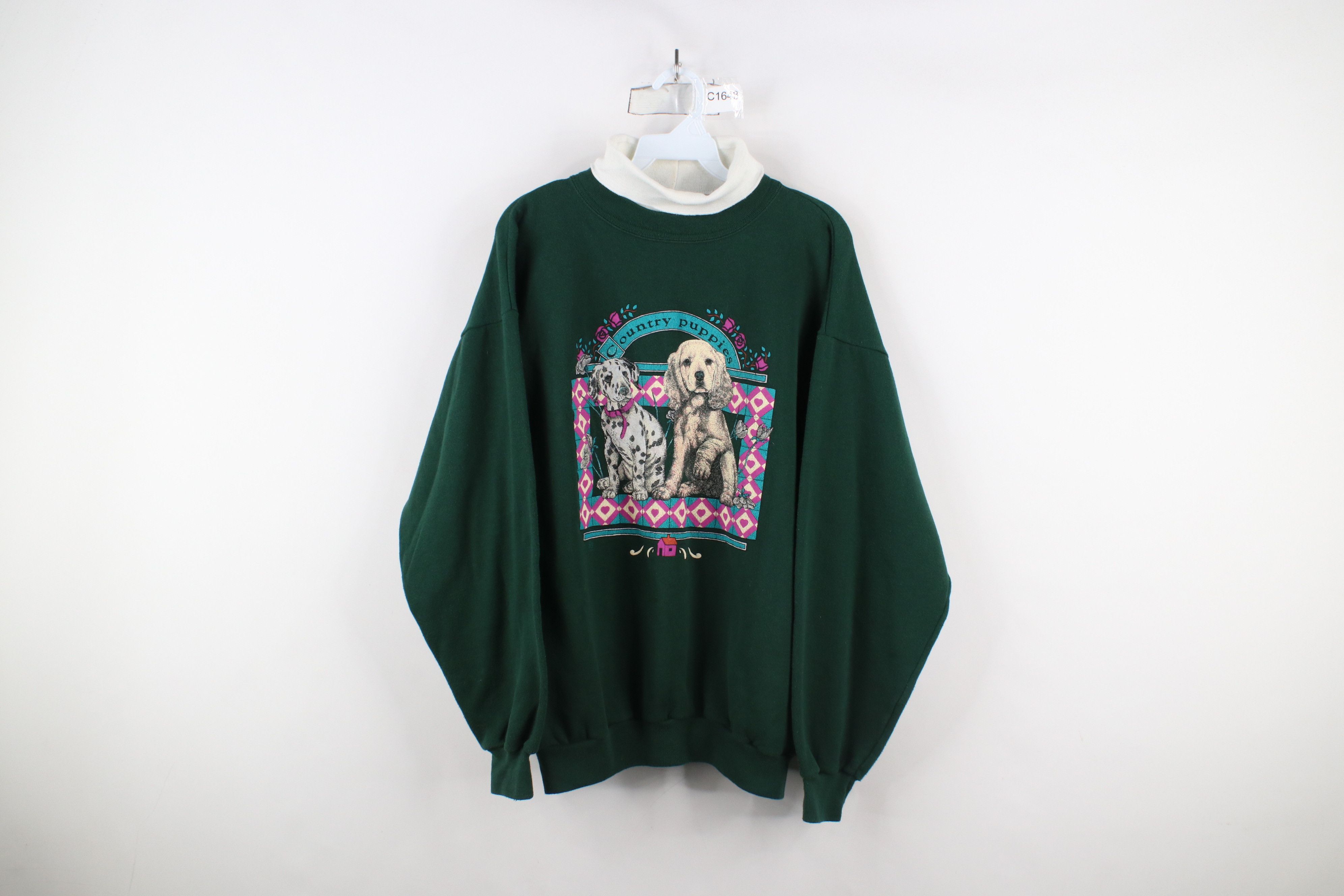Vintage Vintage 90s Country Puppies Dog Turtleneck Sweatshirt USA Size L / US 10 / IT 46 - 1 Thumbnail