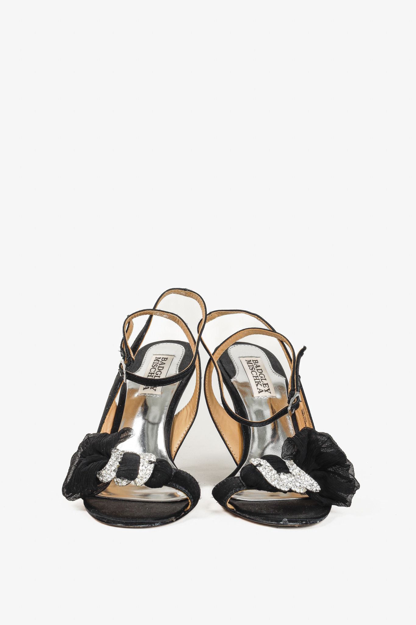 Badgley Mischka Badgley Mischka Dylan Diamante Buckle Black Tie Satin Heel Size US 5.5 / IT 35.5 - 2 Thumbnail