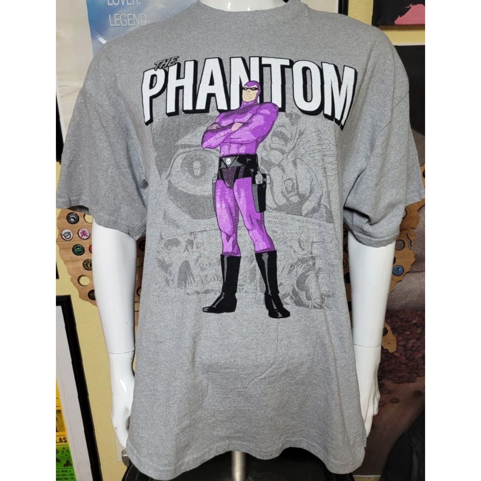 Etro VINTAGE Brisco Brands 2XL The Phantom Comic Book Superhero T Shirt Men's Gray Cotton Blend Crew Neck Short Sleeve 80s 90s Size US XXL / EU 58 / 5 - 3 Thumbnail