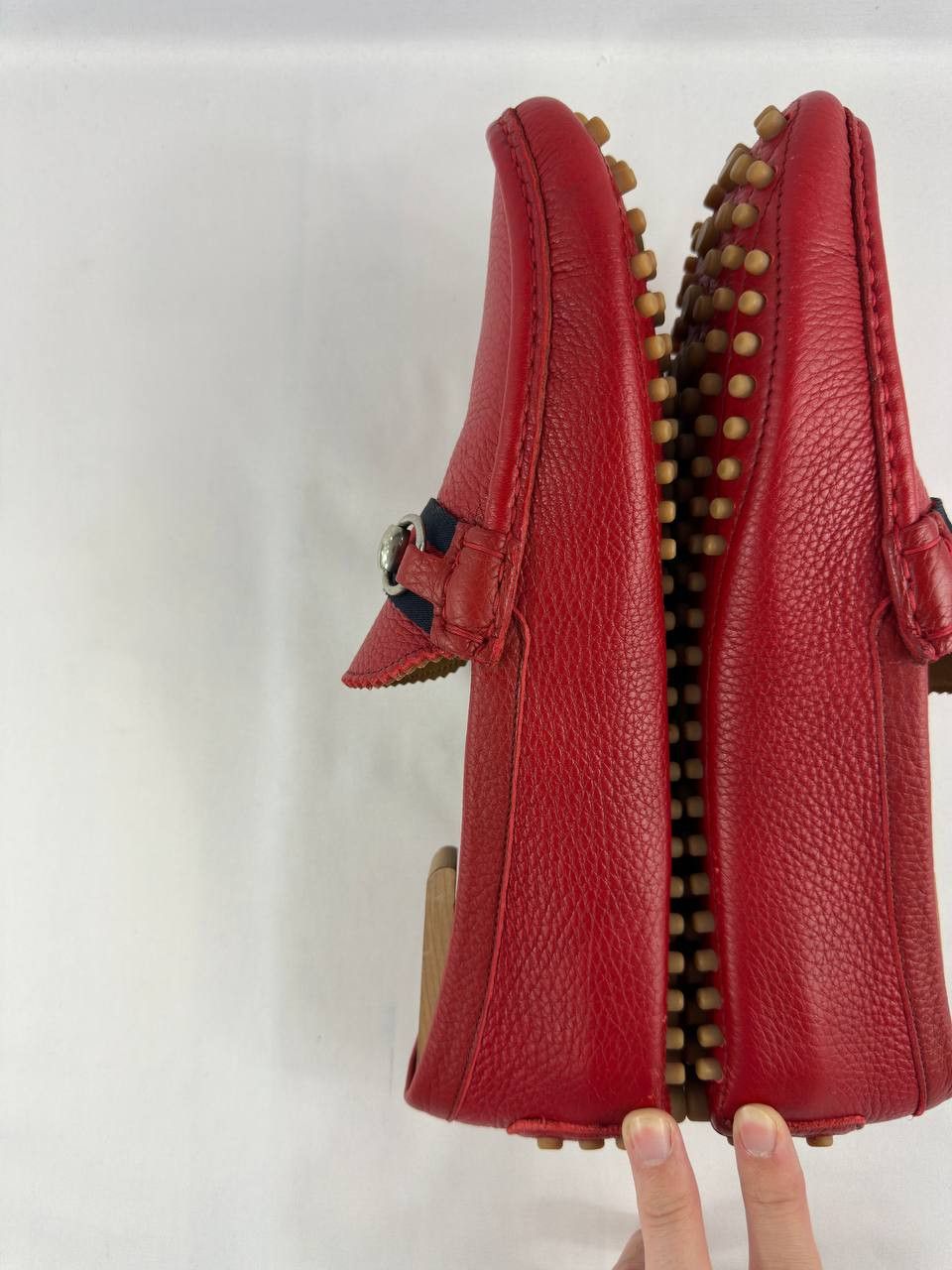 Gucci Gucci Red Leather Web Detail Horsebit Loafers Size US 10 / EU 43 - 13 Thumbnail
