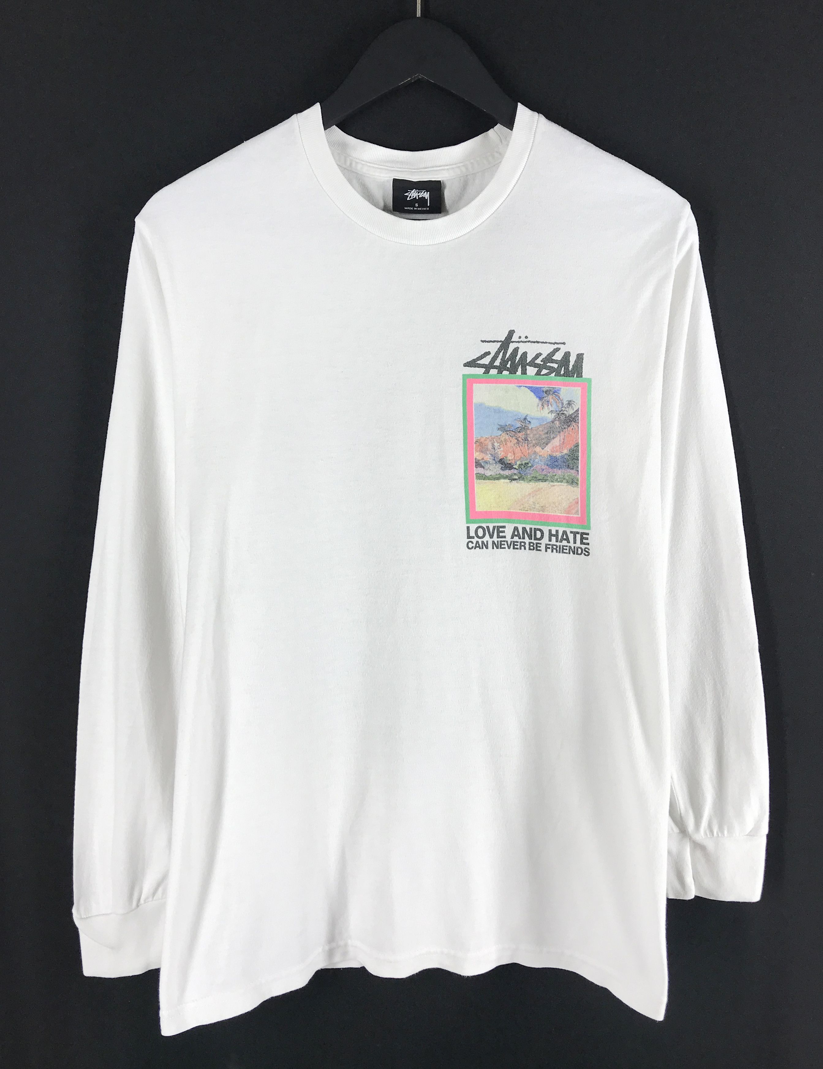 Stussy × Vintage VTG Stussy Long Sleeve White T-Shirt Hate and Love Size S Size US S / EU 44-46 / 1 - 2 Thumbnail