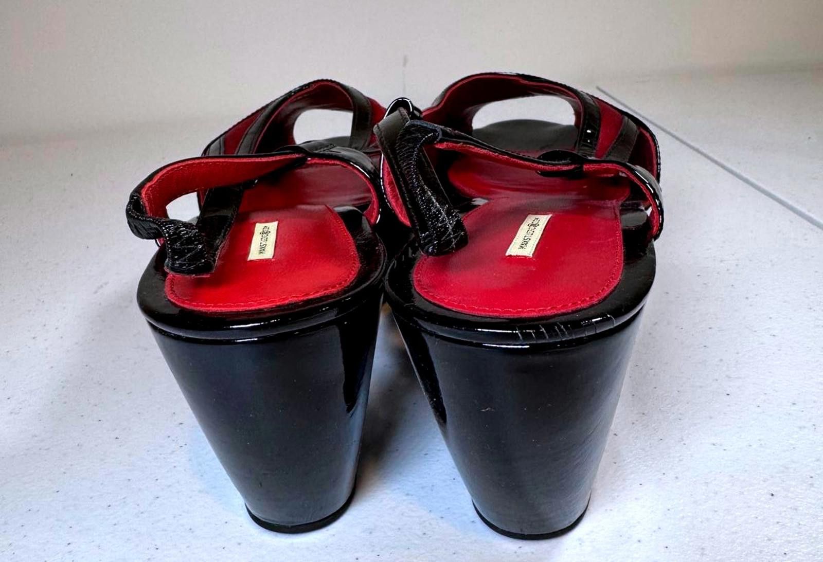 Designer Stylish Max Studio Red and Black Patent Slingback Wedges Size US 10 / IT 40 - 3 Thumbnail