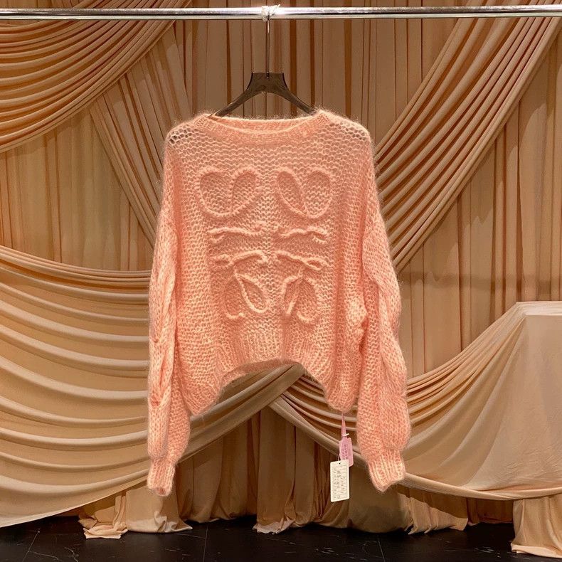 Loewe LOEWE Pink lace front logo cashmere knit sweater Size S / US 4 / IT 40 - 1 Thumbnail