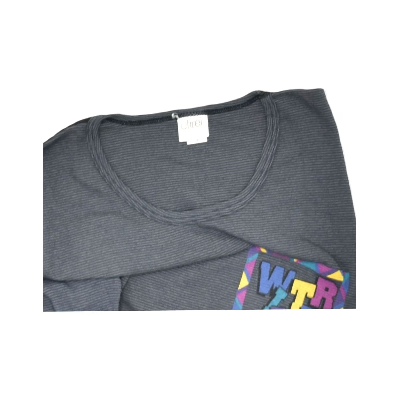 Vintage ETIREL Womens Graphic Top Long Sleeve Grey Cotton Classic Large UK 16 Size L / US 10 / IT 46 - 4 Thumbnail