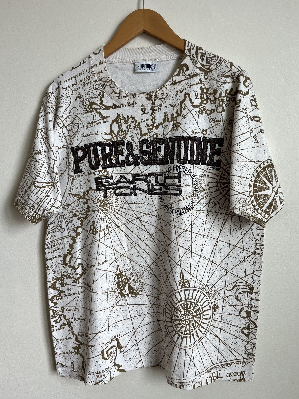 Vintage Rare Vintage 90’s Softouch by Susan Fixel “Old Map” T-Shirt Size US XL / EU 56 / 4 - 1 Thumbnail