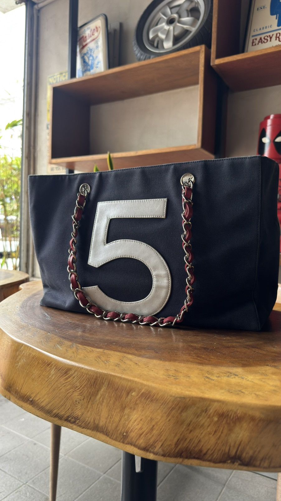 Chanel Chanel Tote “5” in Navy Blue Canvas And Quilted Silver Size ONE SIZE - 4 Thumbnail