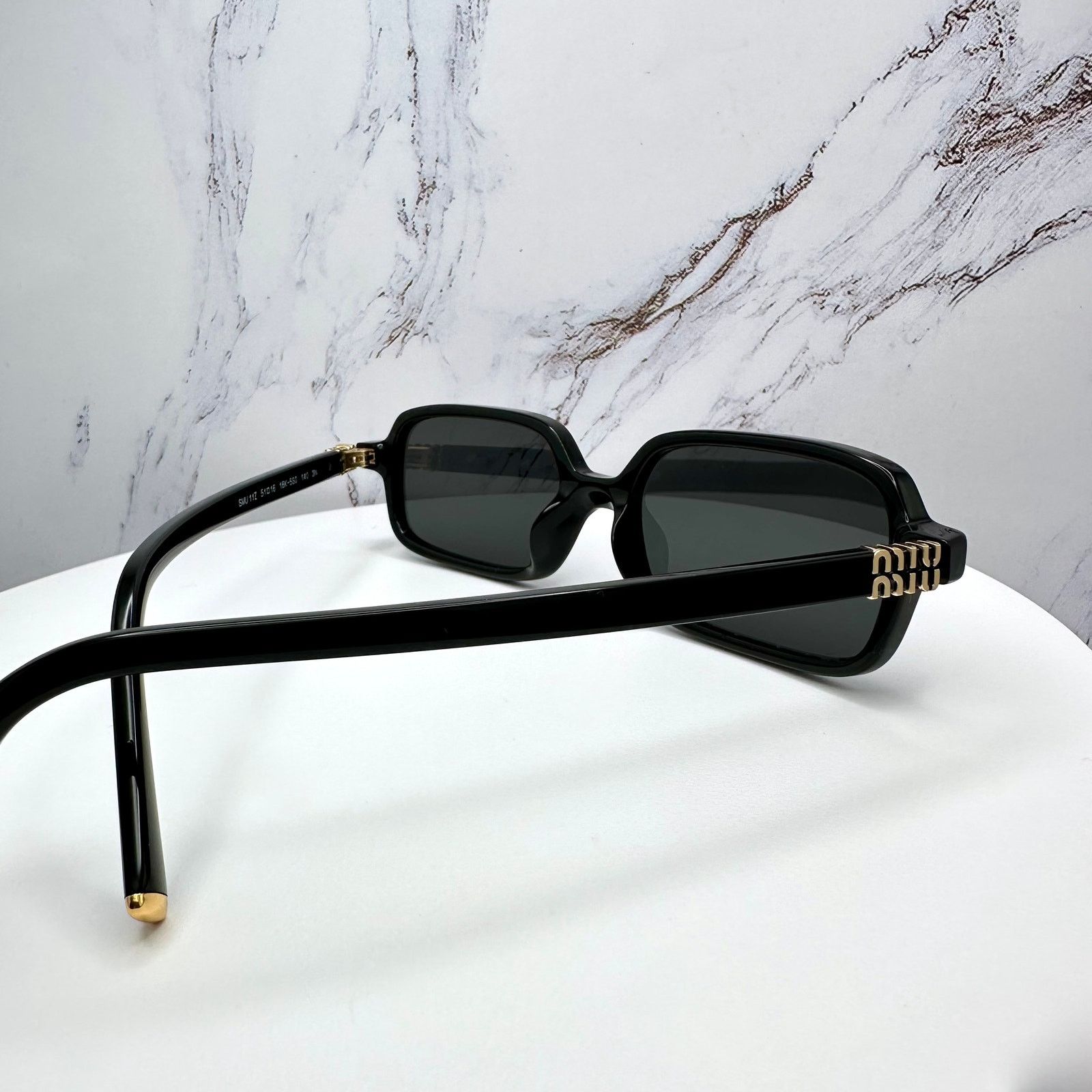 Miu Miu MIU MIU Sunglasses New Black Square Acetate Gold Metal Logo Size ONE SIZE - 11 Thumbnail