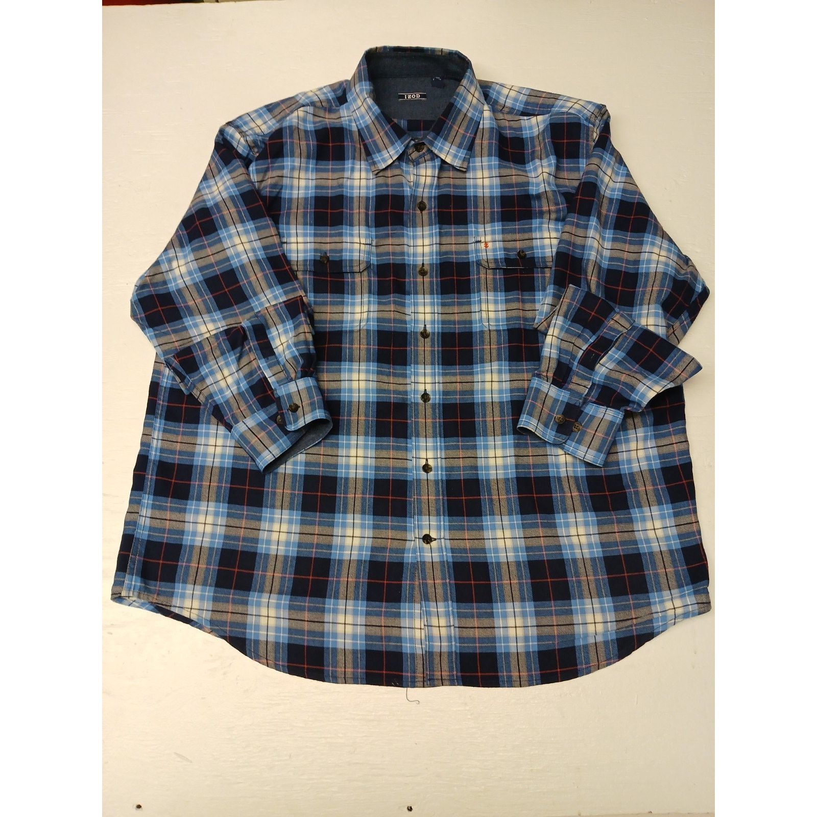 Izod Izod (2XL) Men's Blue Plaid Button Long Sleeve Dress Shirt Size US XXL / EU 58 / 5 - 1 Thumbnail