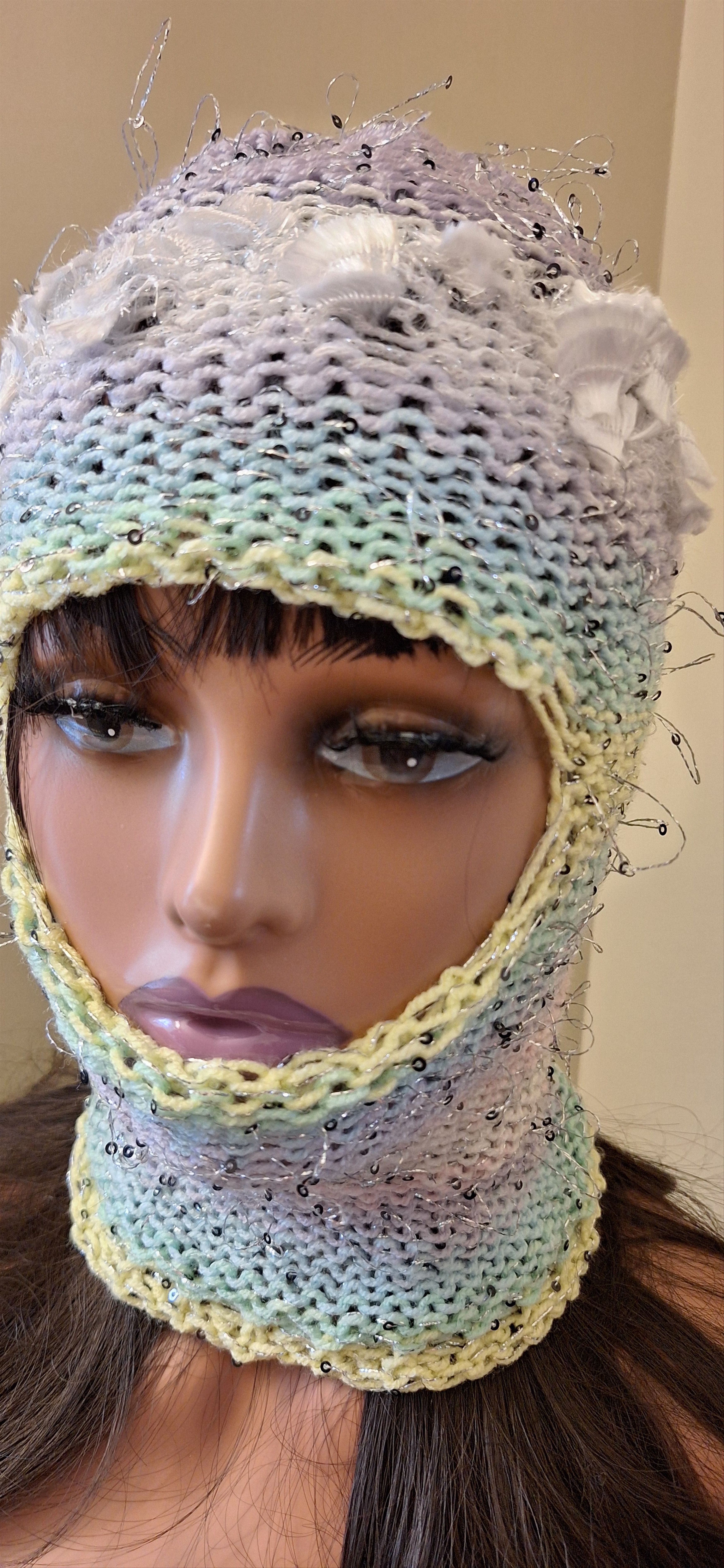 Other Tinsel Riot — Frosted Knit Hood / OOAK Fairycore Mask Size ONE SIZE - 2 Thumbnail