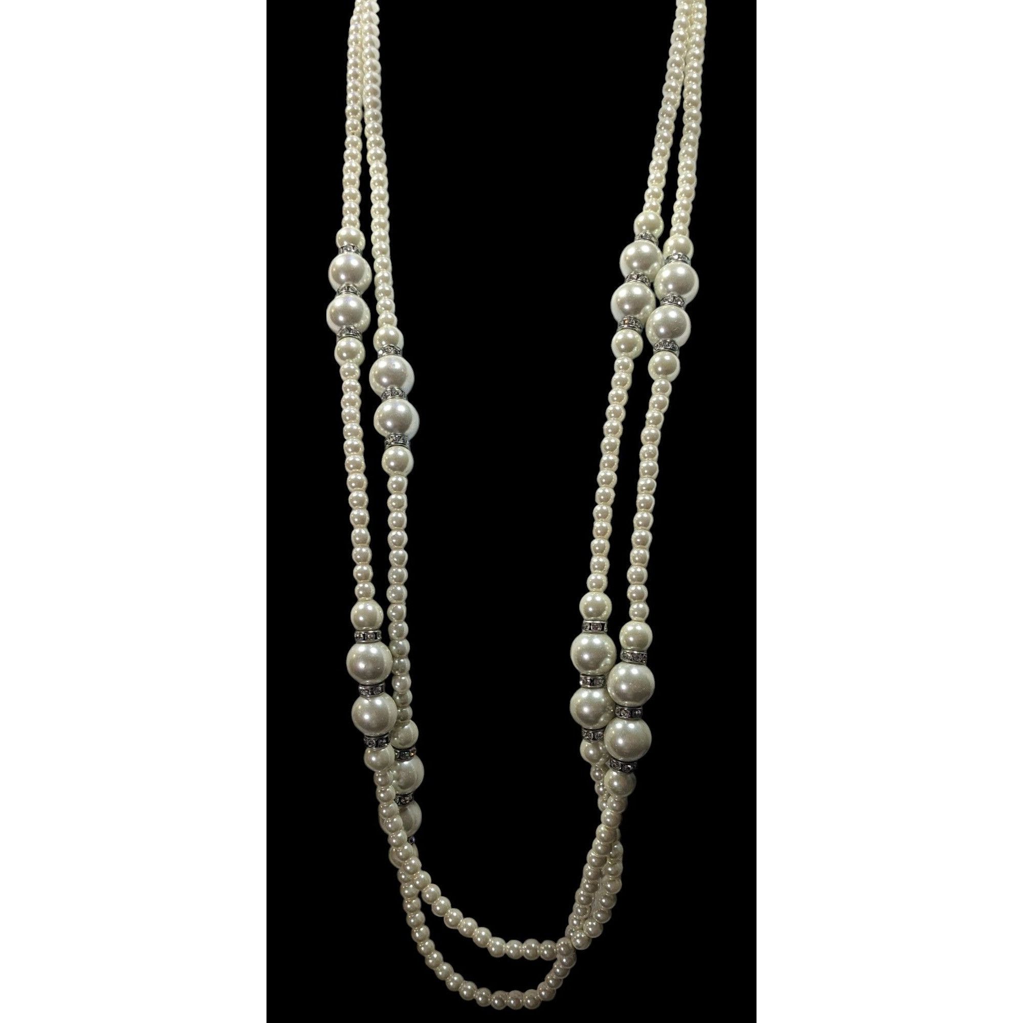 Other Midcentury Glam Multilayer Faux Pearl Necklace With Rhinesto Size ONE SIZE - 2 Thumbnail