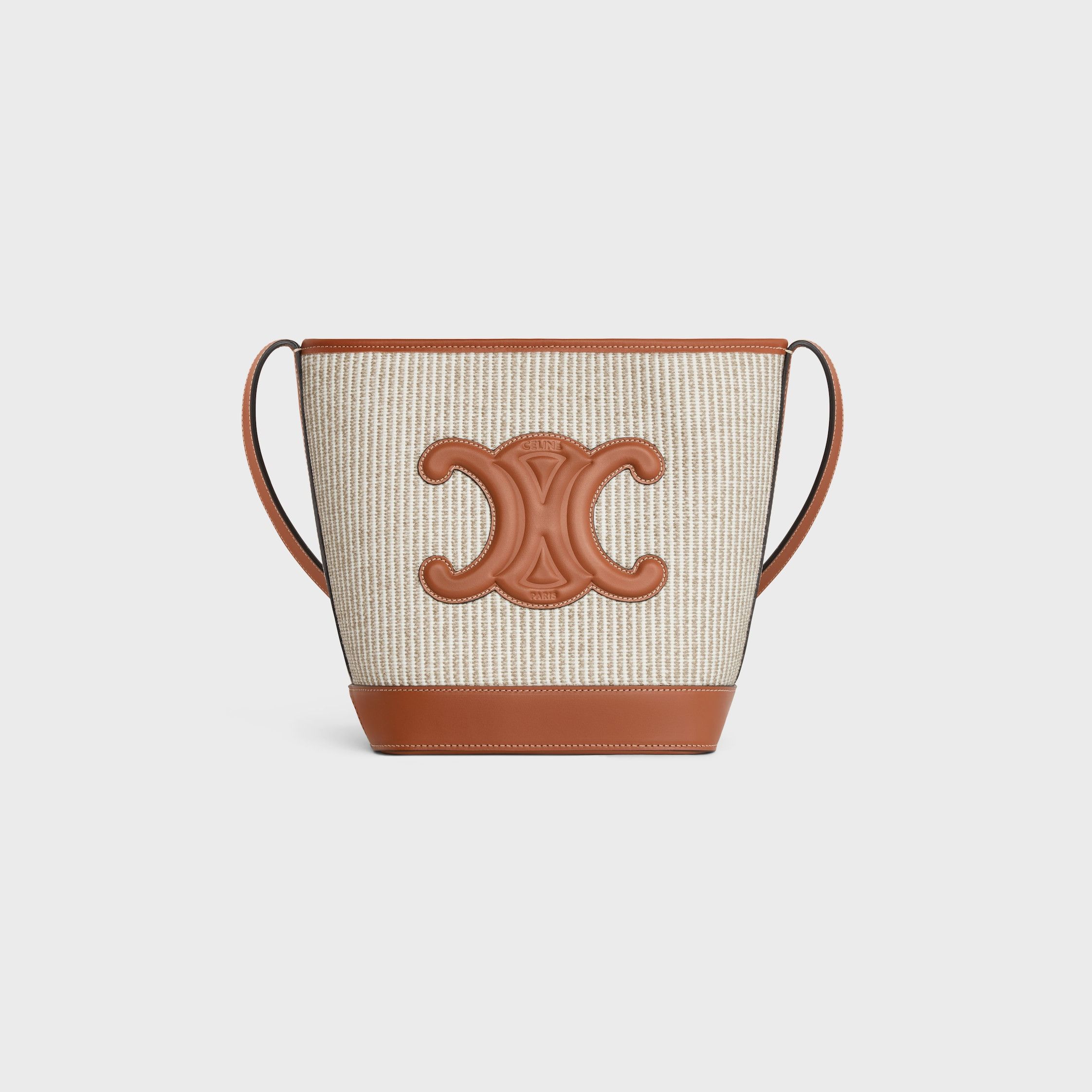 Celine SMALL BUCKET CUIR TRIOMPHE IN STRIPED TEXTILE AND CALFSKIN BEIGE Size ONE SIZE - 1 Thumbnail