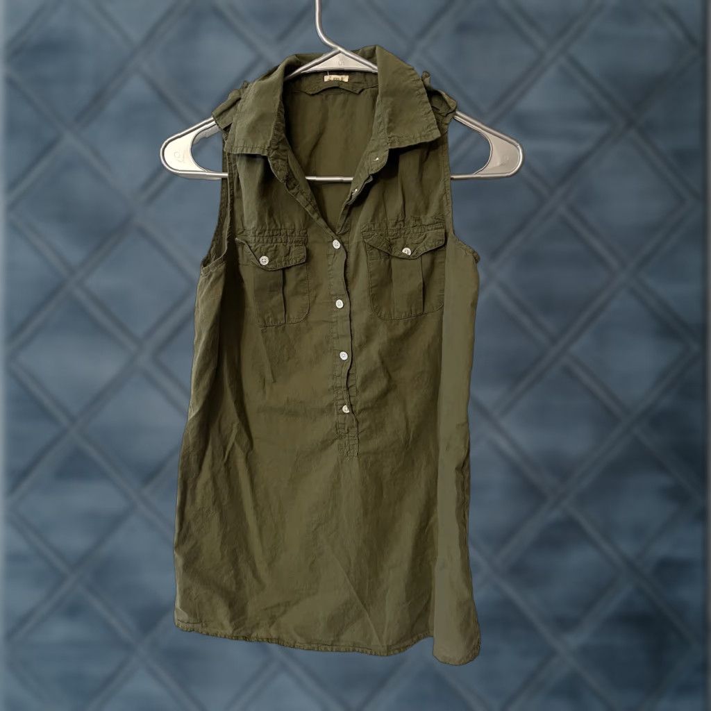J.Crew J.CREW Shirt Women Sleeveless Button-Up Top Green XXS Pockets 2XS Regular Size Size XXS / US 00 / IT 34 - 1 Thumbnail