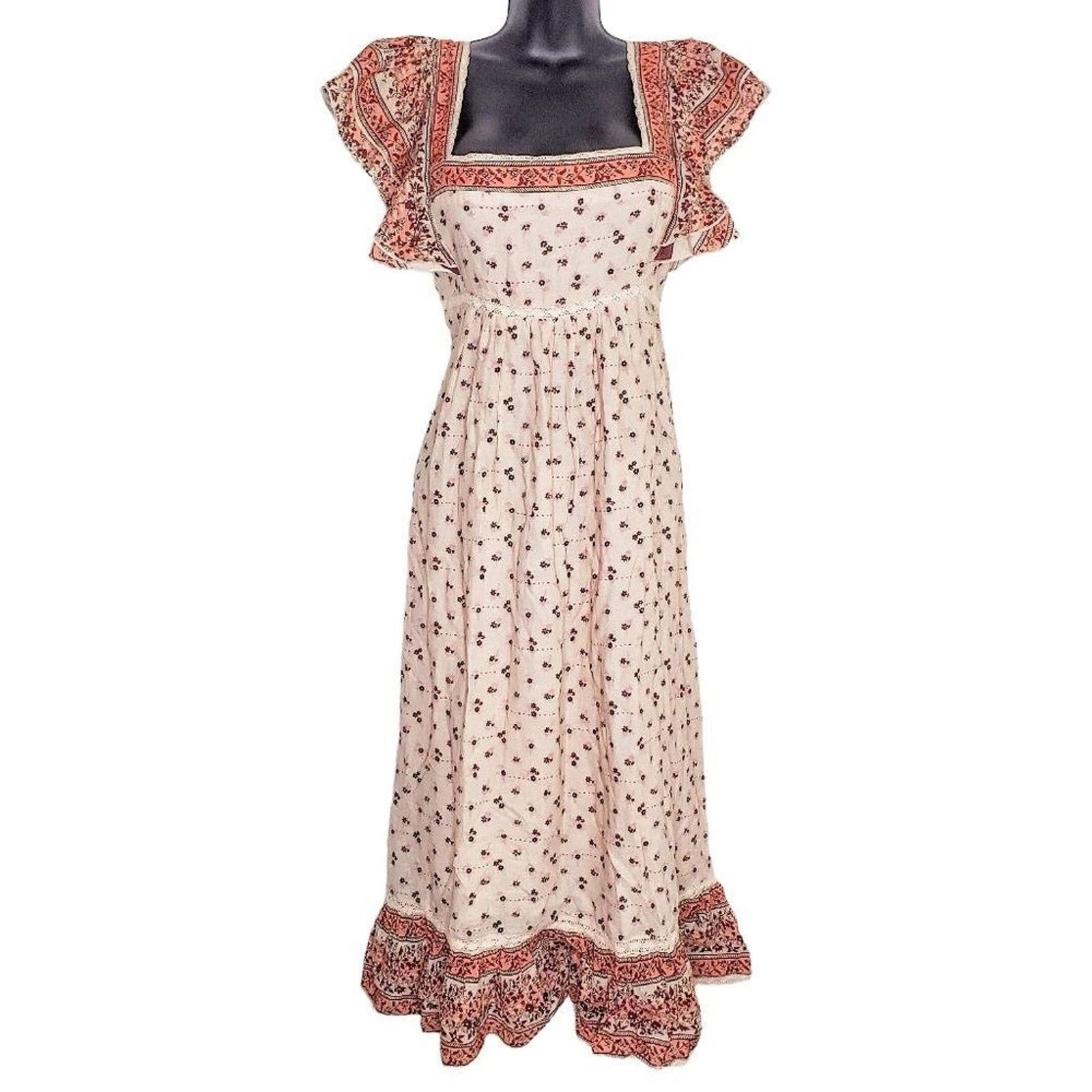 Anthropologie M.A.B.E. MABE Beige Pink Mira Print A Line Tiered Maxi Dress Size XS / US 0-2 / IT 36-38 - 2 Thumbnail