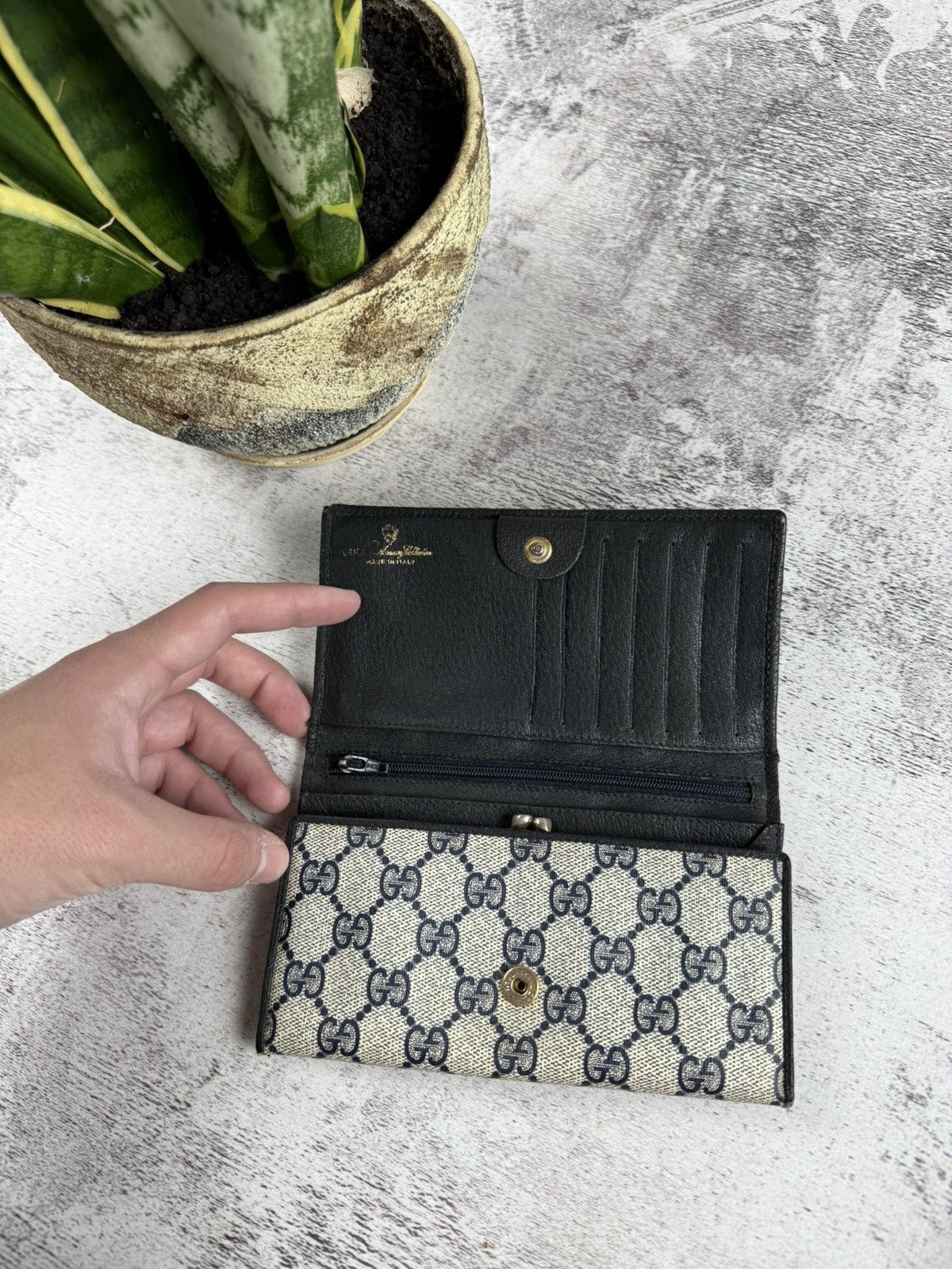 Gucci Gucci GG Canvas Made in Italy Beige Vintage Unisex Authentic Monogram Big Wallet Size ONE SIZE - 6 Thumbnail