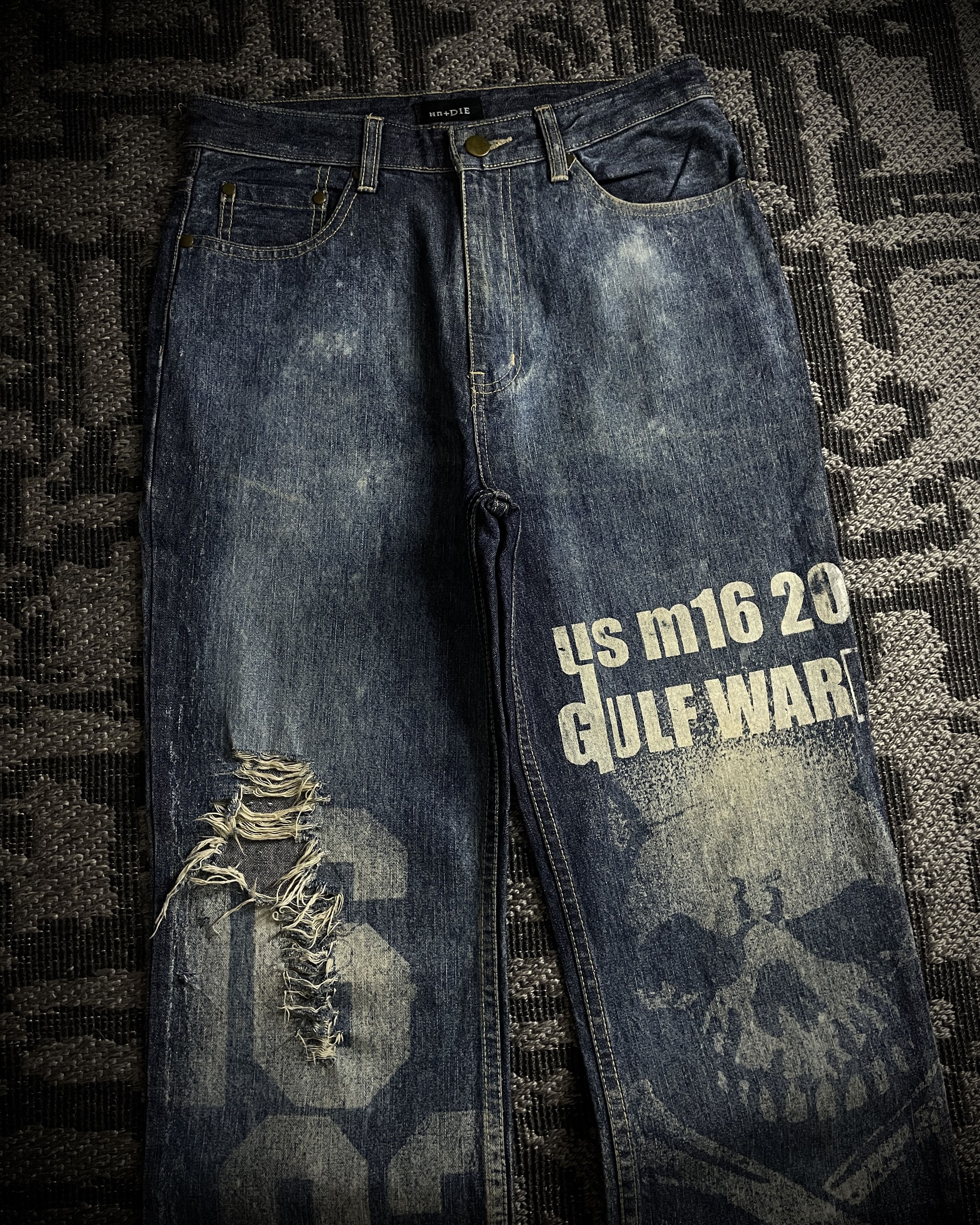 Japanese Brand H.Naoto+Die Skull Poem Print Slim Straight Jeans Size US 28 / EU 44 - 2 Thumbnail