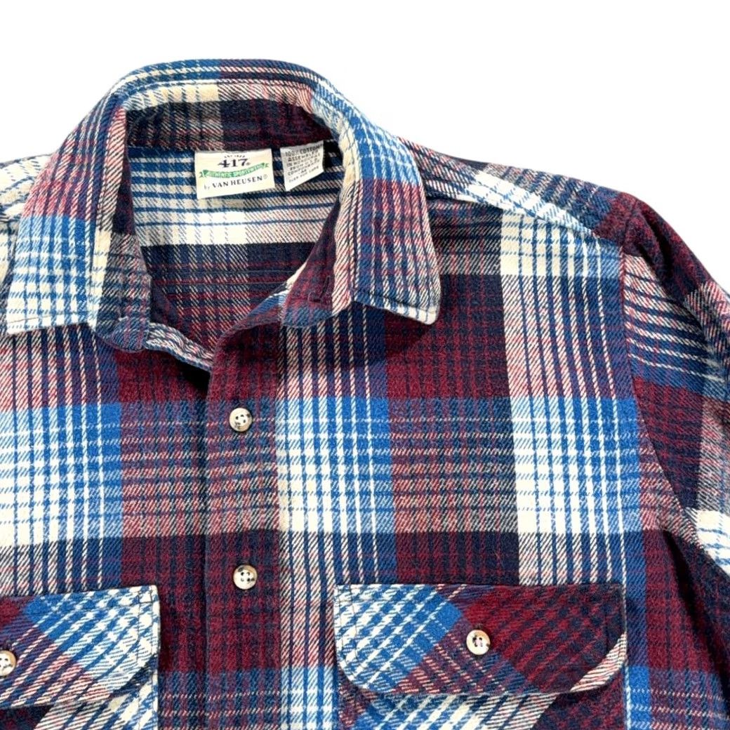 Van Heusen VINTAGE Van Heusen Shirt Mens Medium Purple Plaid Flannel 90s Grunge Outdoors Button-Up Long Sleeve Pocketed Chest 22 inches Size US M / EU 48-50 / 2 - 2 Thumbnail