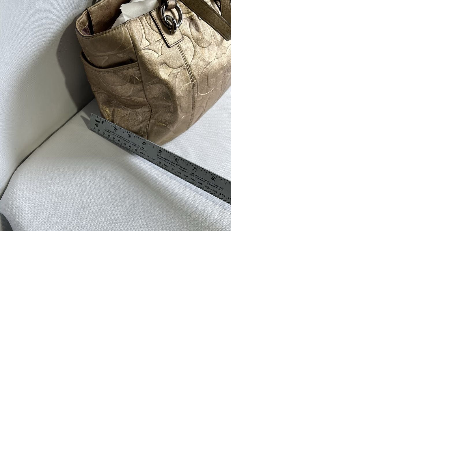 Coach Coach East West Gallery Embossed Leather Purse Tote Gold Metallic Zip Top F17727 Size L / US 10 / IT 46 - 10 Thumbnail