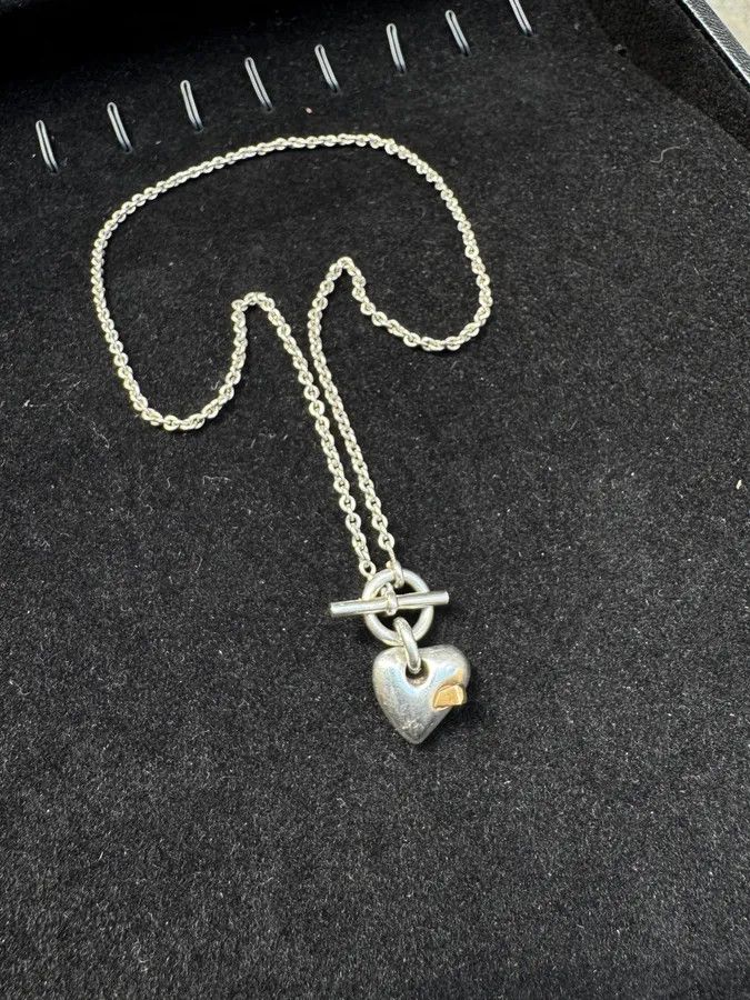Hermes × Vintage Hermès Silver 925 Broken Heart Pendant Signature Necklace Size ONE SIZE - 8 Thumbnail